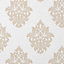 GoodHome Cloezia Beige & white Damask Fabric effect Textured Wallpaper Sample