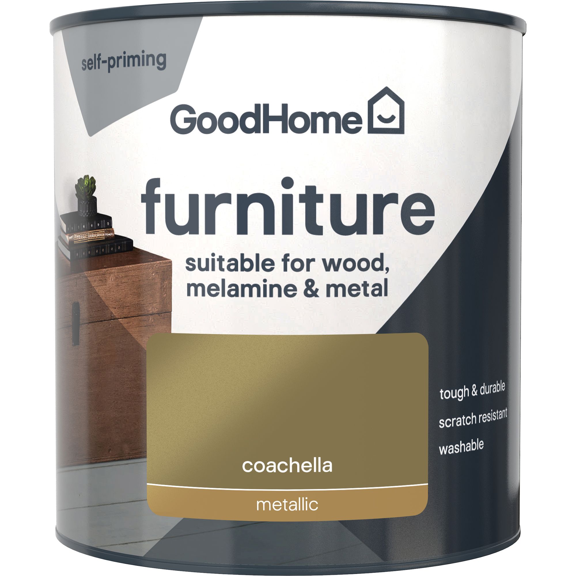 GoodHome Coachella Metallic effect Satin Furniture paint, 500ml