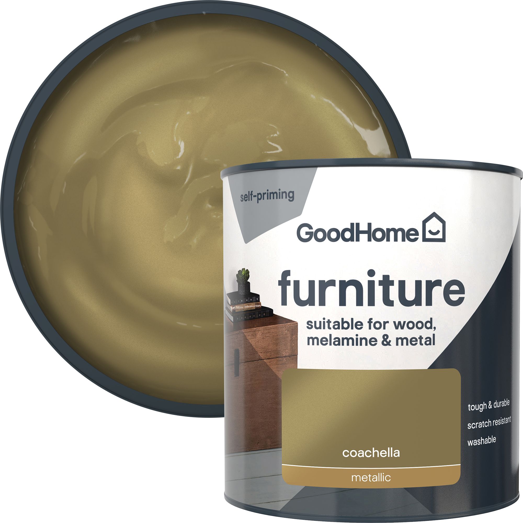 GoodHome Coachella Metallic effect Satin Furniture paint, 500ml