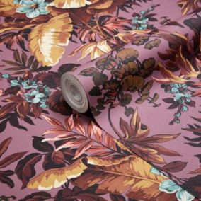 GoodHome Coleton Purple Floral Textured Wallpaper Sample