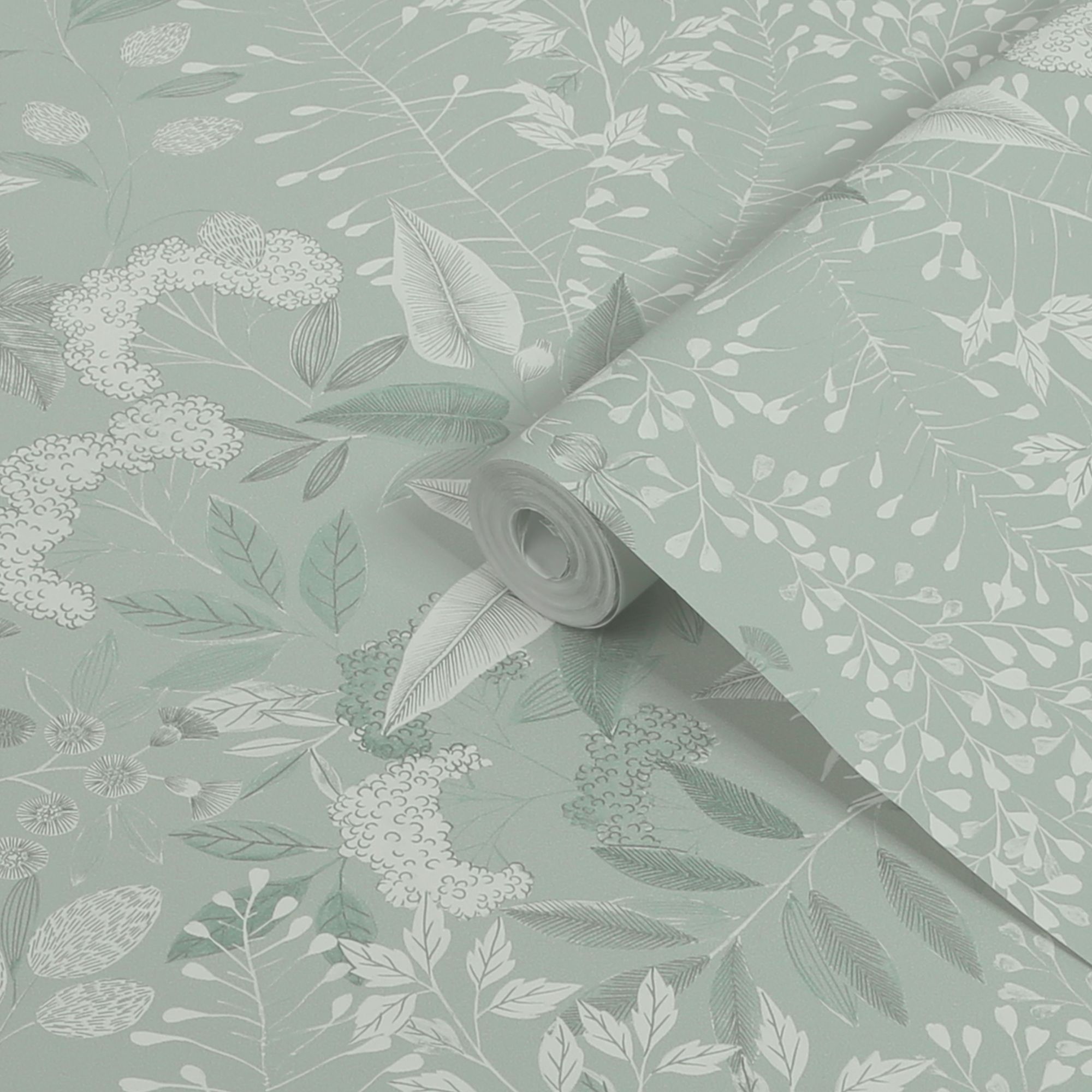 GoodHome Colletia Sage Green Soft Foliage Natural Embossed Wallpaper