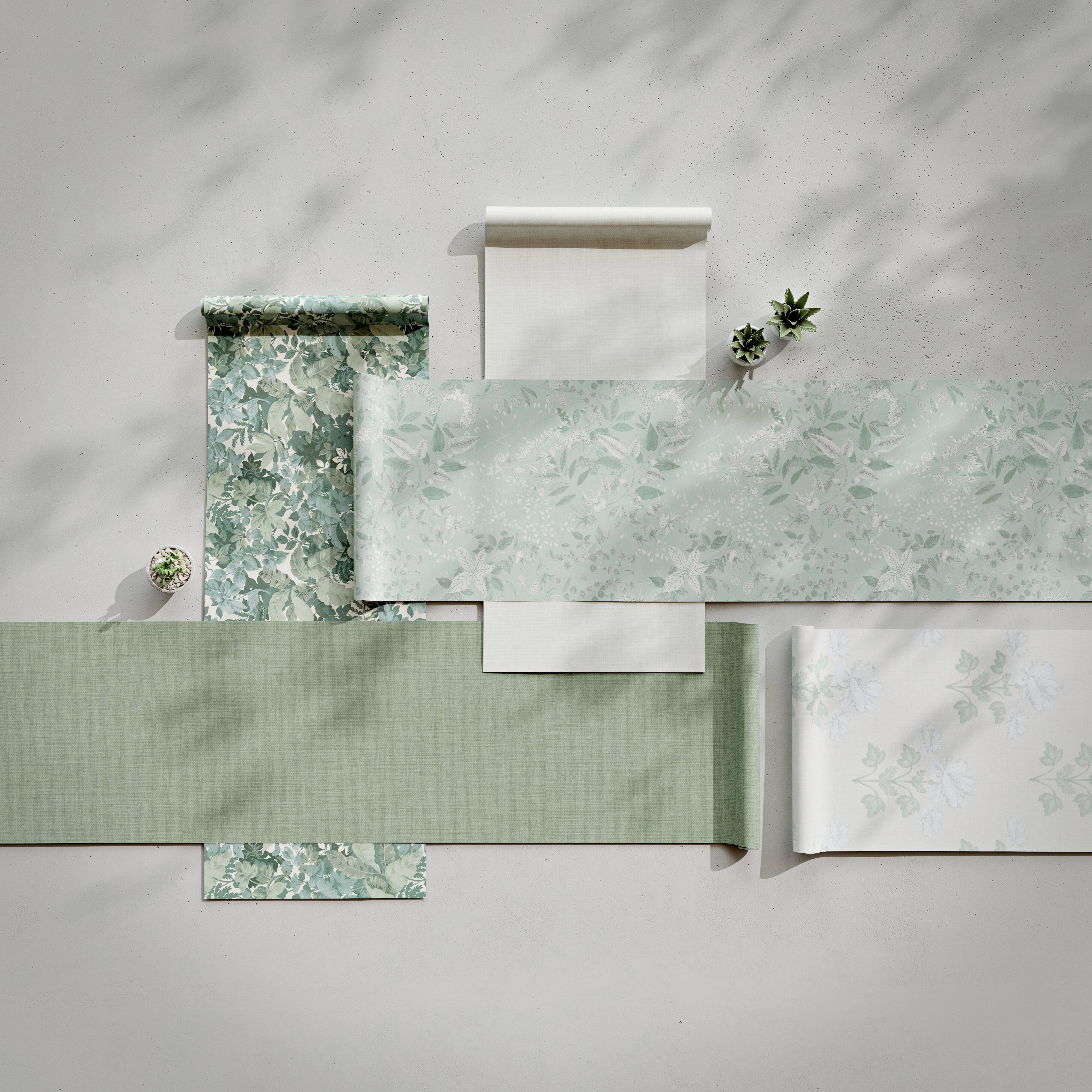 GoodHome Colletia Sage Green Soft Foliage Natural Embossed Wallpaper