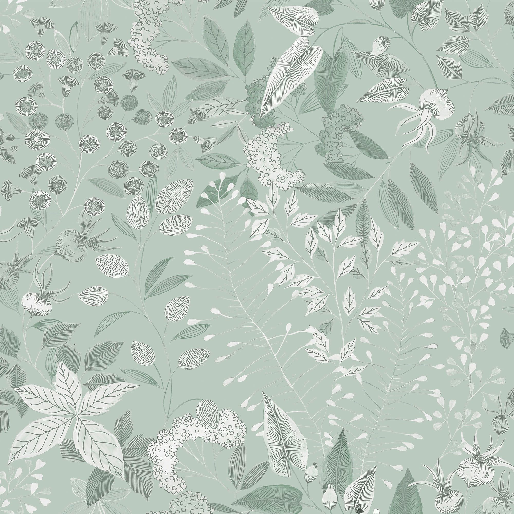 GoodHome Colletia Sage Green Soft Foliage Natural Embossed Wallpaper