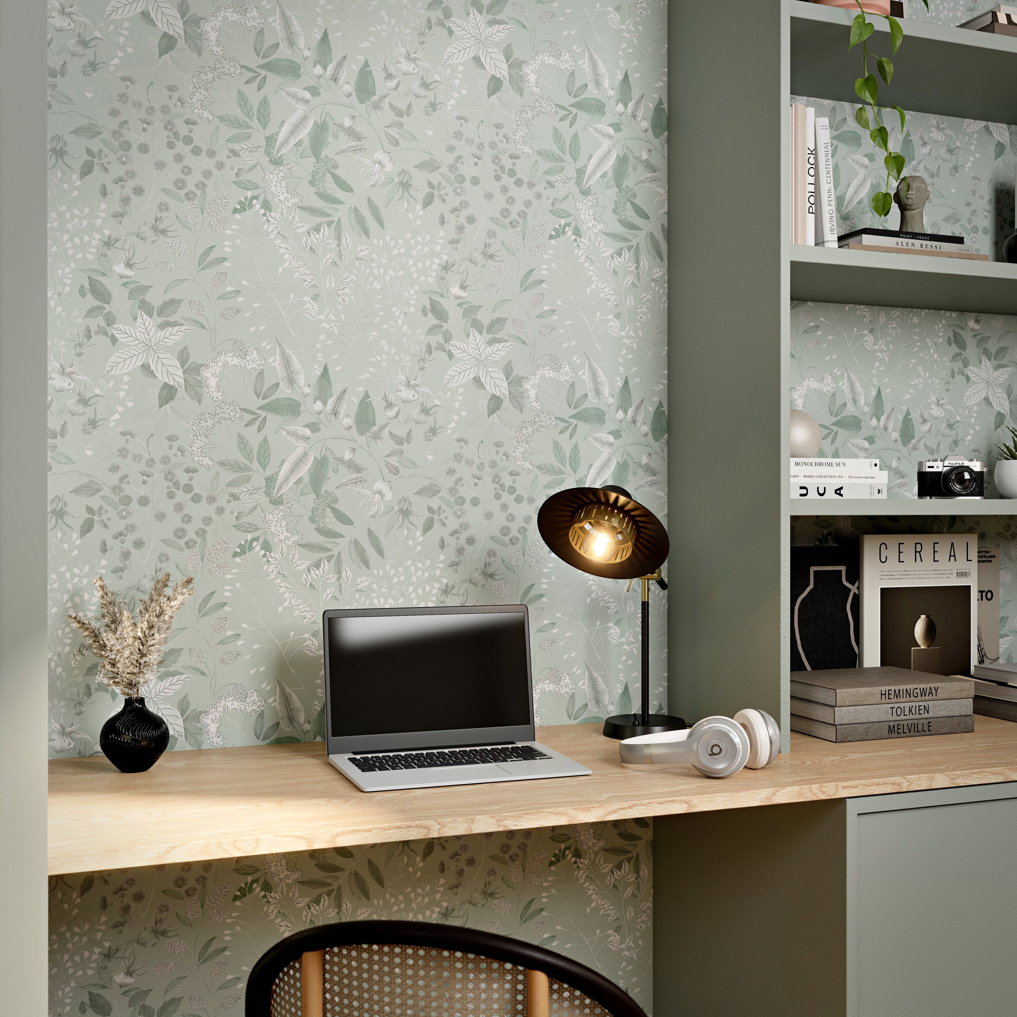 GoodHome Colletia Sage Green Soft Foliage Natural Embossed Wallpaper