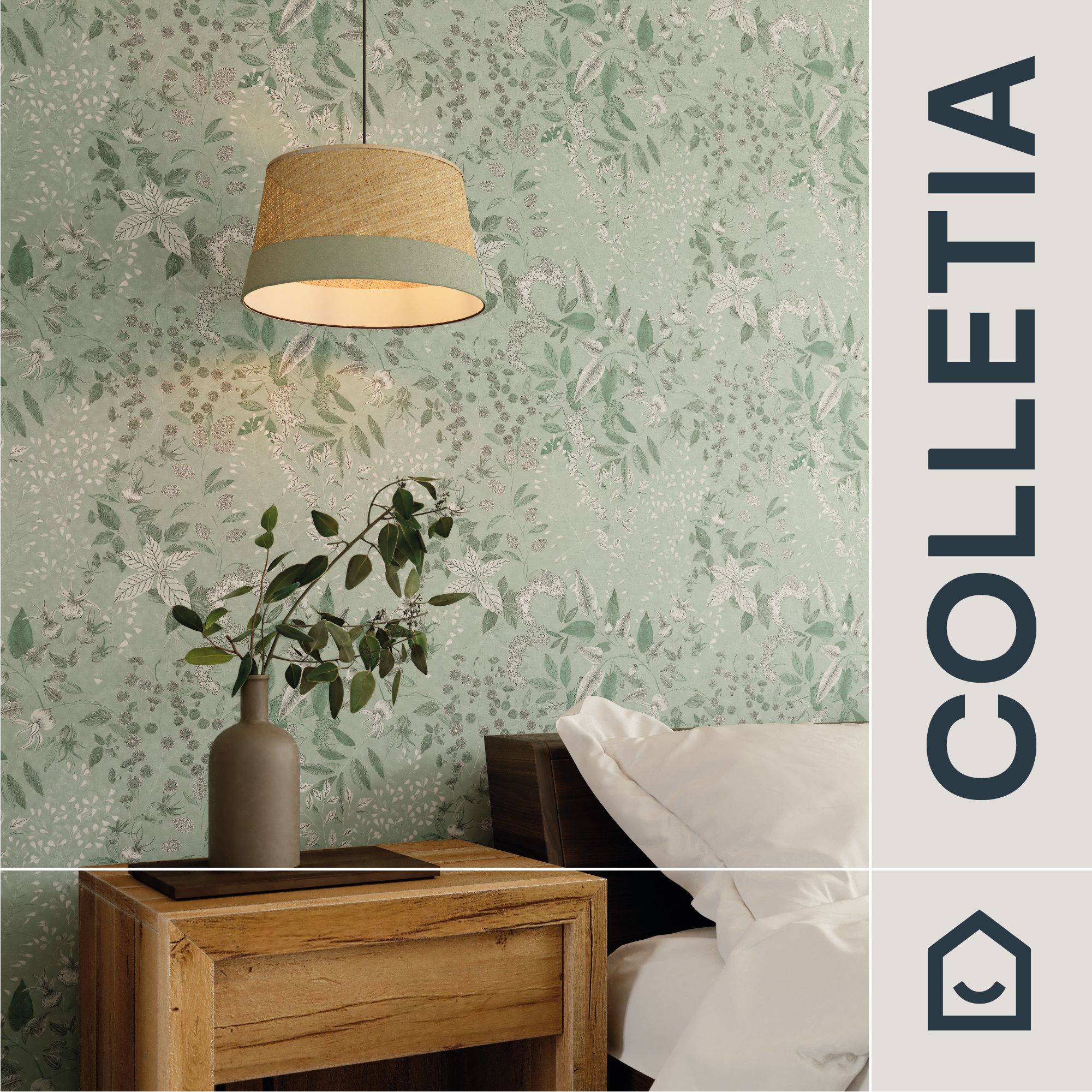 GoodHome Colletia Sage Green Soft Foliage Natural Embossed Wallpaper