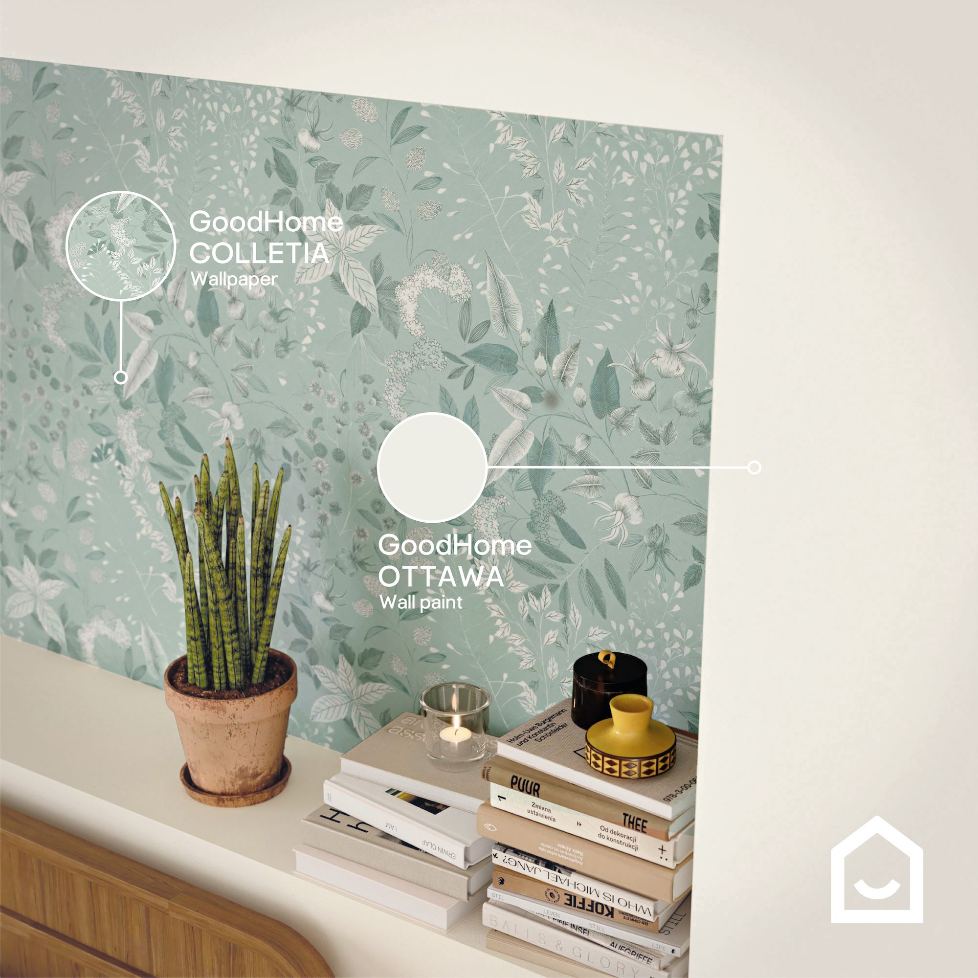 GoodHome Colletia Sage Green Soft Foliage Natural Embossed Wallpaper