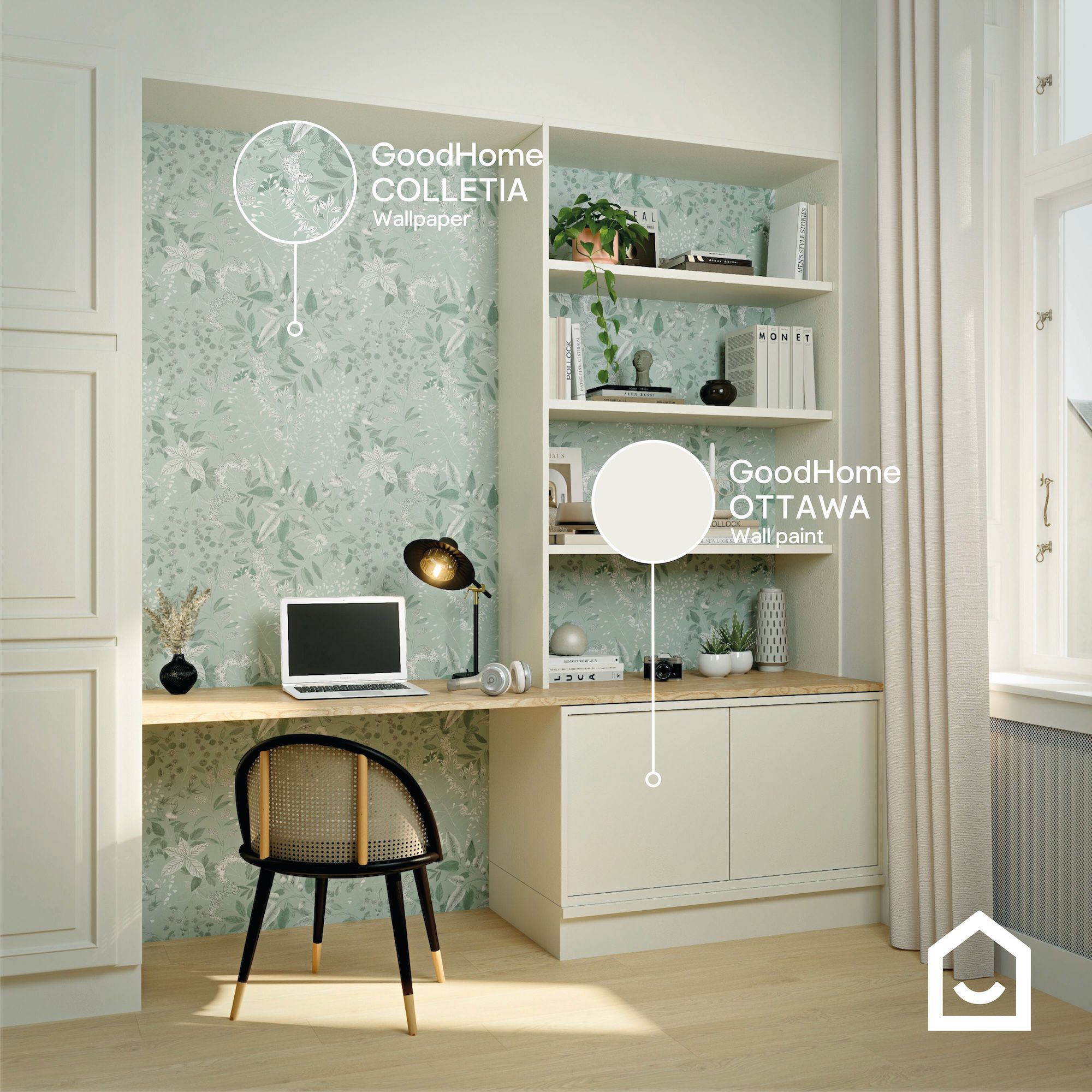 GoodHome Colletia Sage Green Soft Foliage Natural Embossed Wallpaper