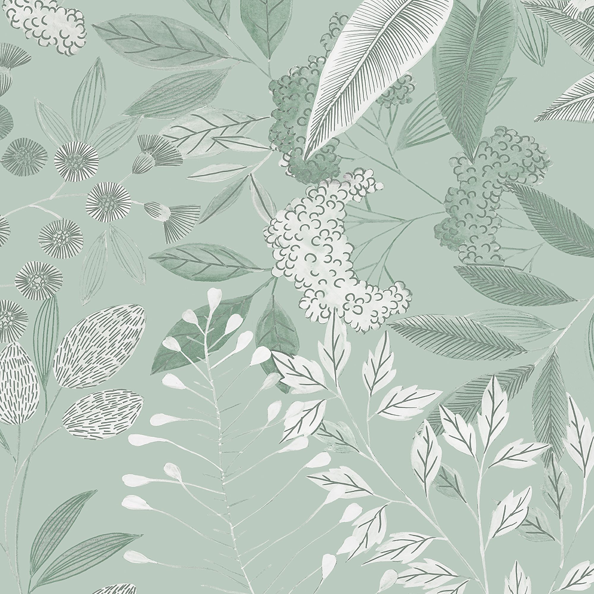 GoodHome Colletia Sage Green Soft Foliage Natural Embossed Wallpaper