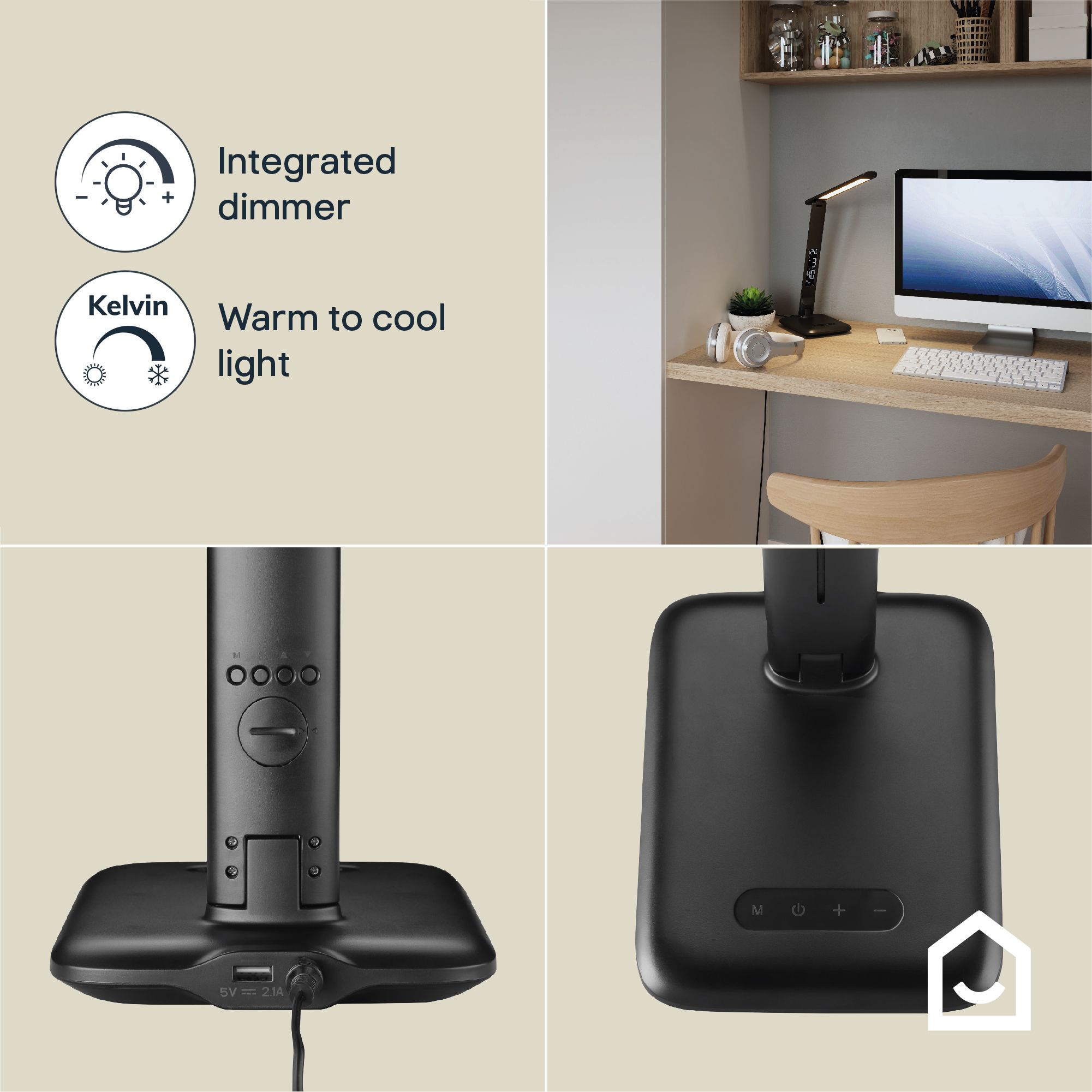 GoodHome Conjola Modern Matt Black Desk lamp