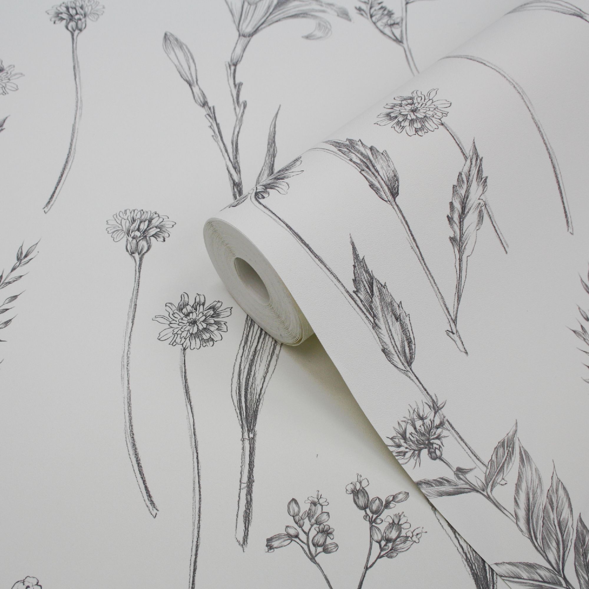 GoodHome Conyza Grey & white Floral Shabby chic Textured Wallpaper