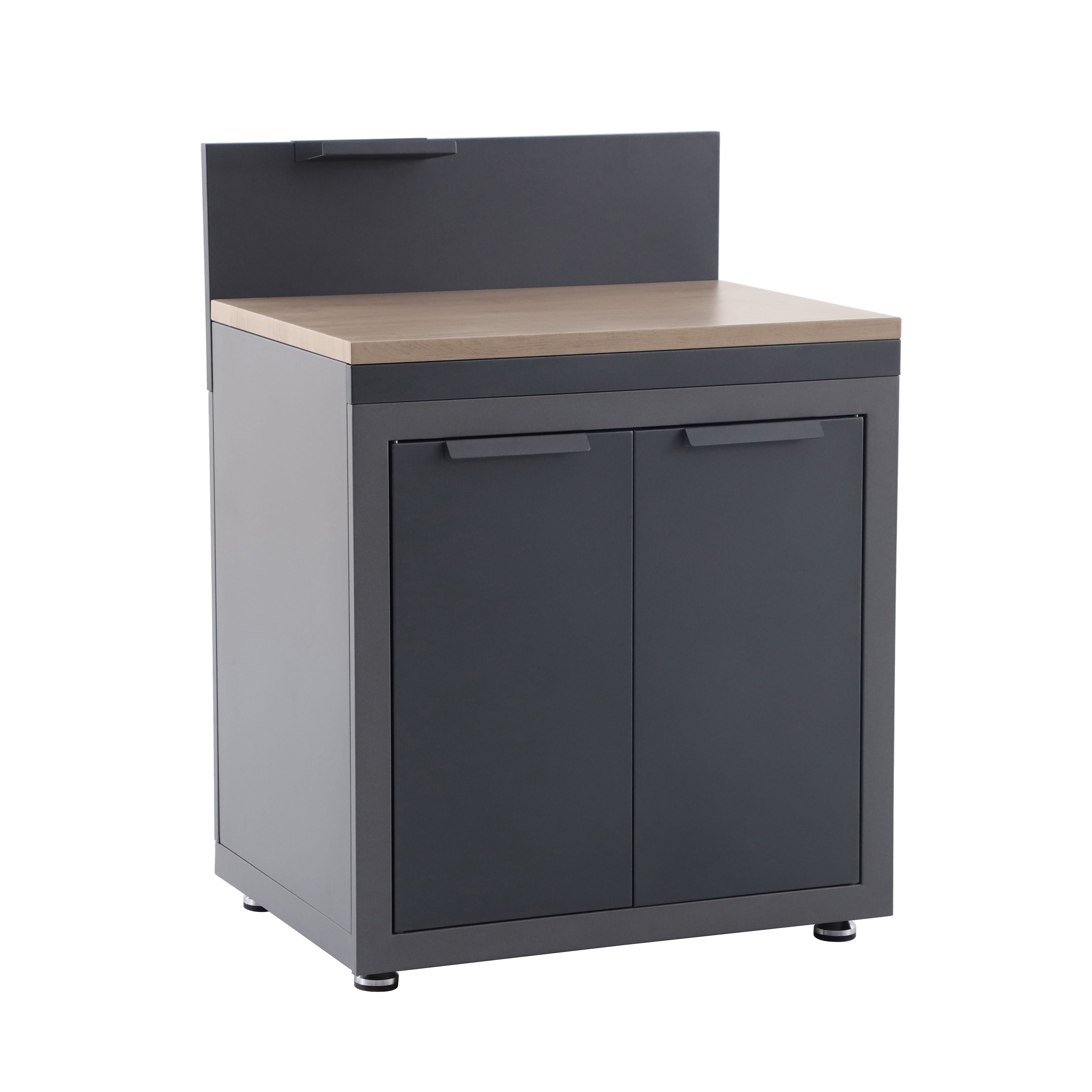 GoodHome Cucino Powder-coated Grey Open Steel Wood effect Outdoor kitchen cabinet unit, (H) 110cm x (W) 60cm