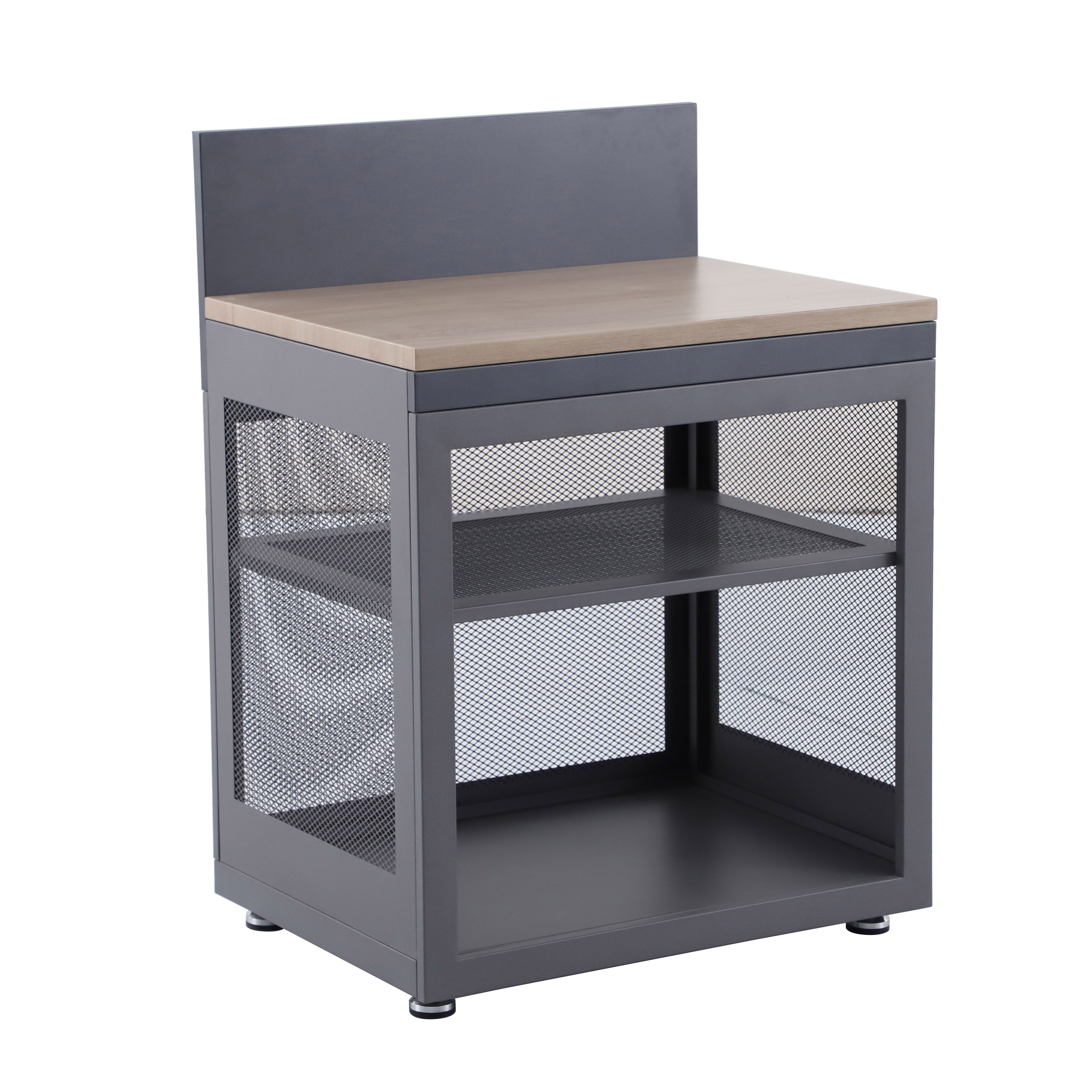GoodHome Cucino Powder-coated Grey Open Steel Wood effect Outdoor kitchen cabinet unit, (H) 110cm x (W) 60cm