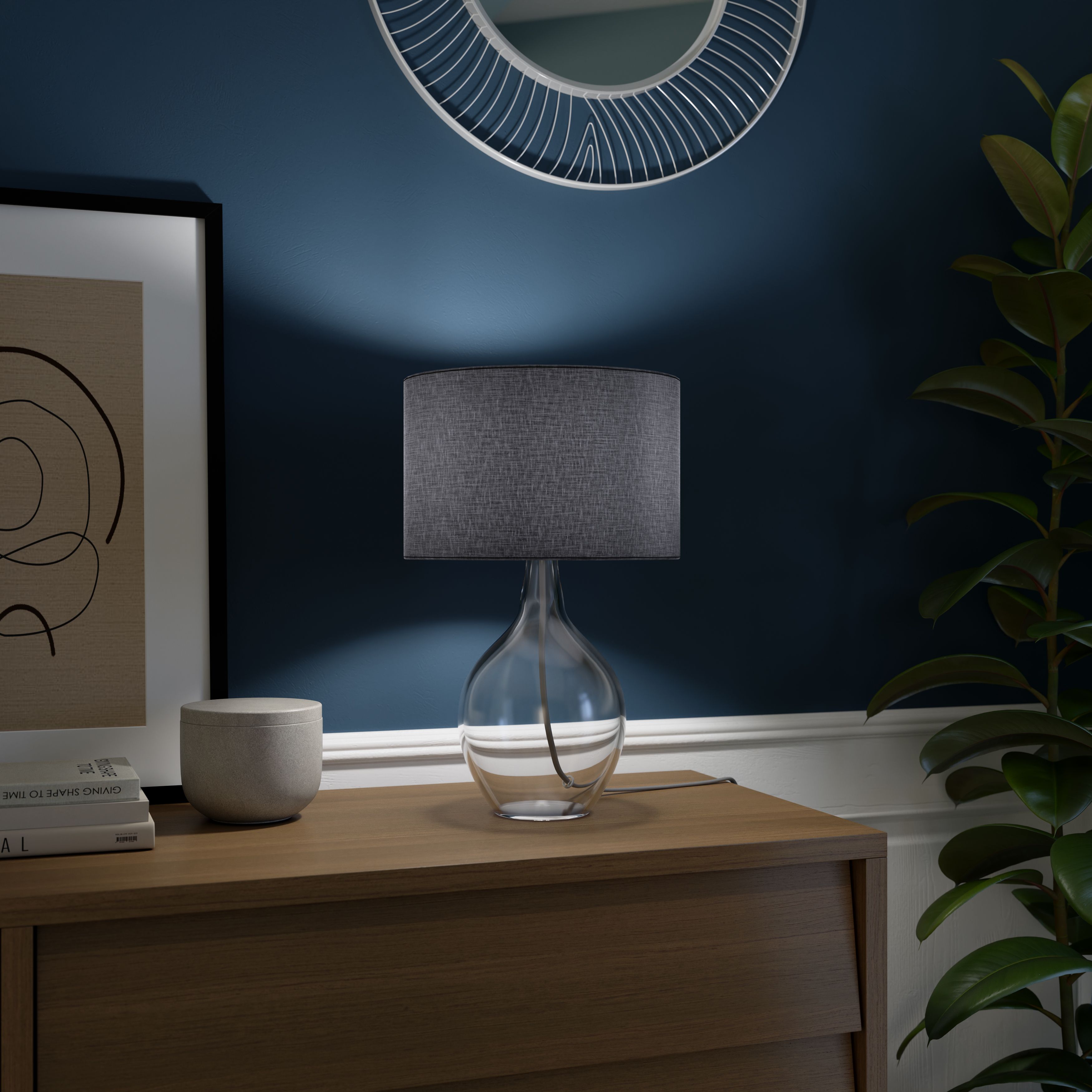 GoodHome Cushing Clear & Grey Table lamp