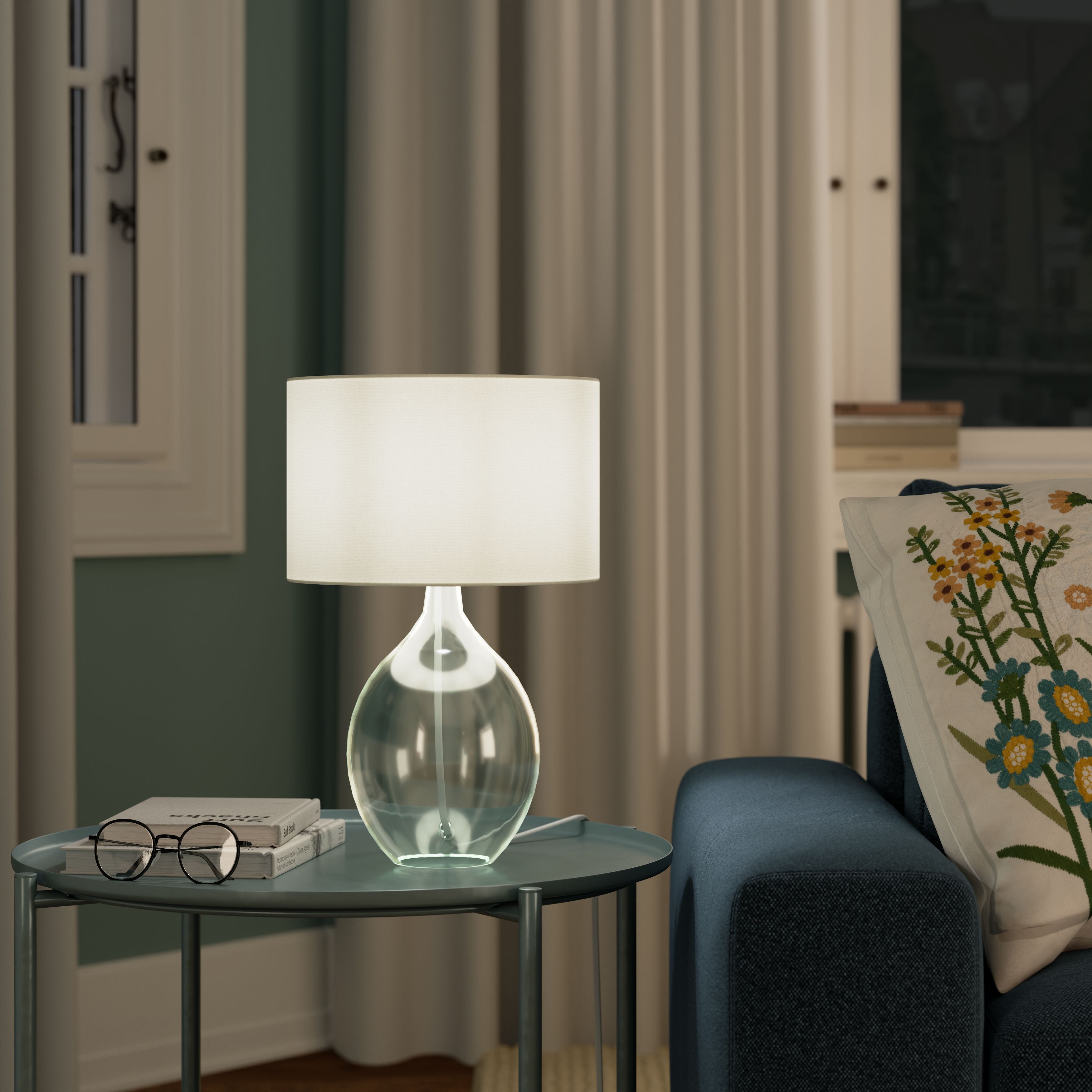 GoodHome Cushing Green Cream Table lamp