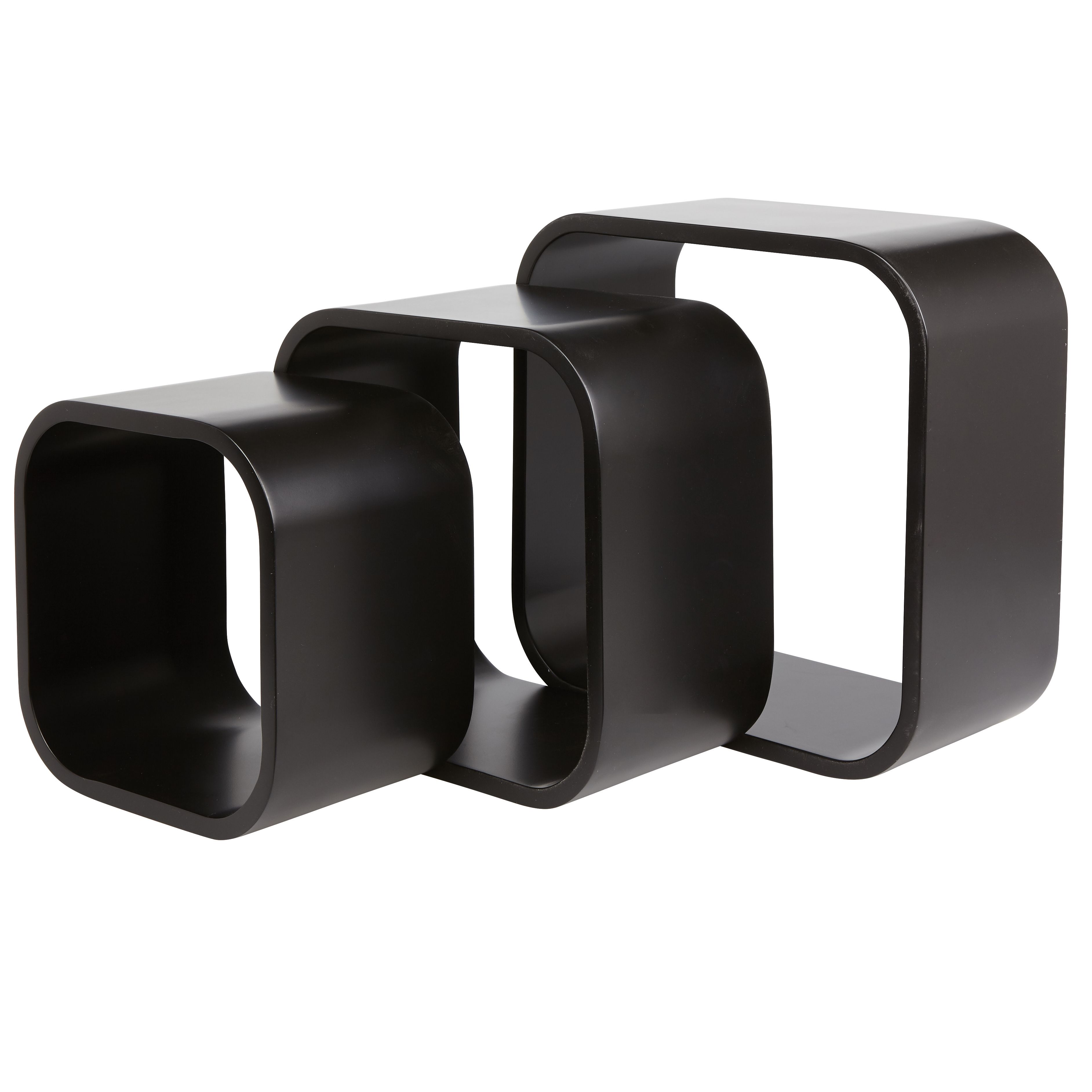 GoodHome Cusko Satin black Cube shelf (L)32.5cm x (D)15.5cm, Set of 3