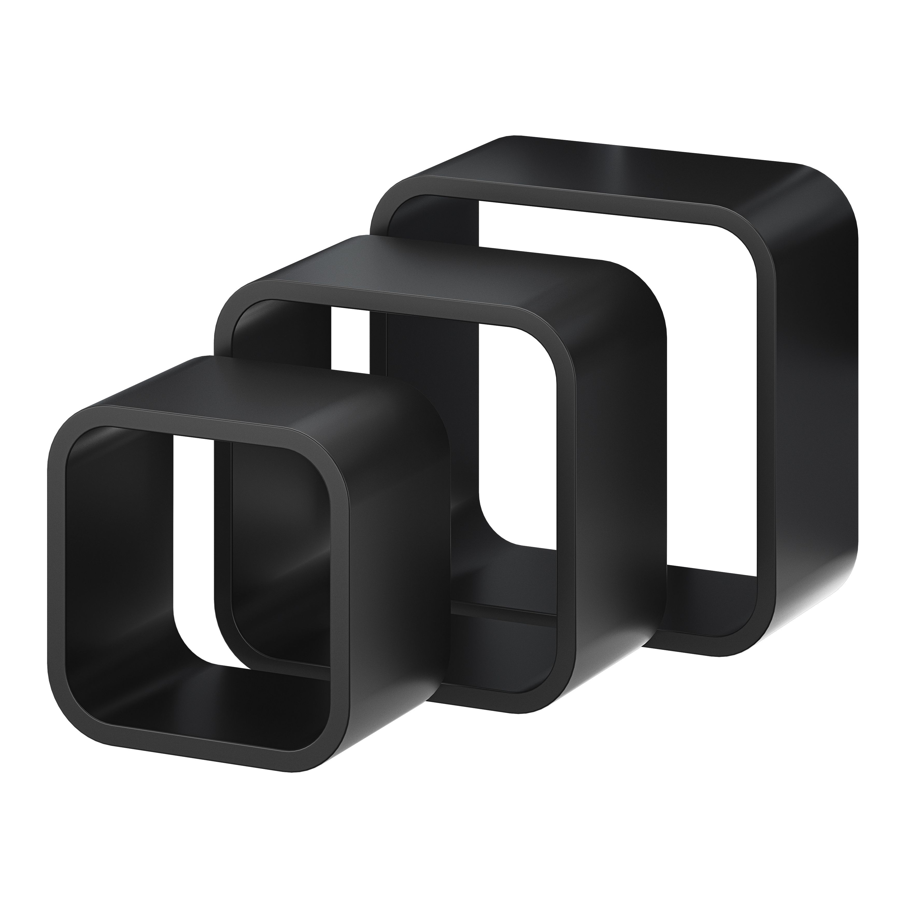GoodHome Cusko Satin black Cube shelf (L)32.5cm x (D)15.5cm, Set of 3