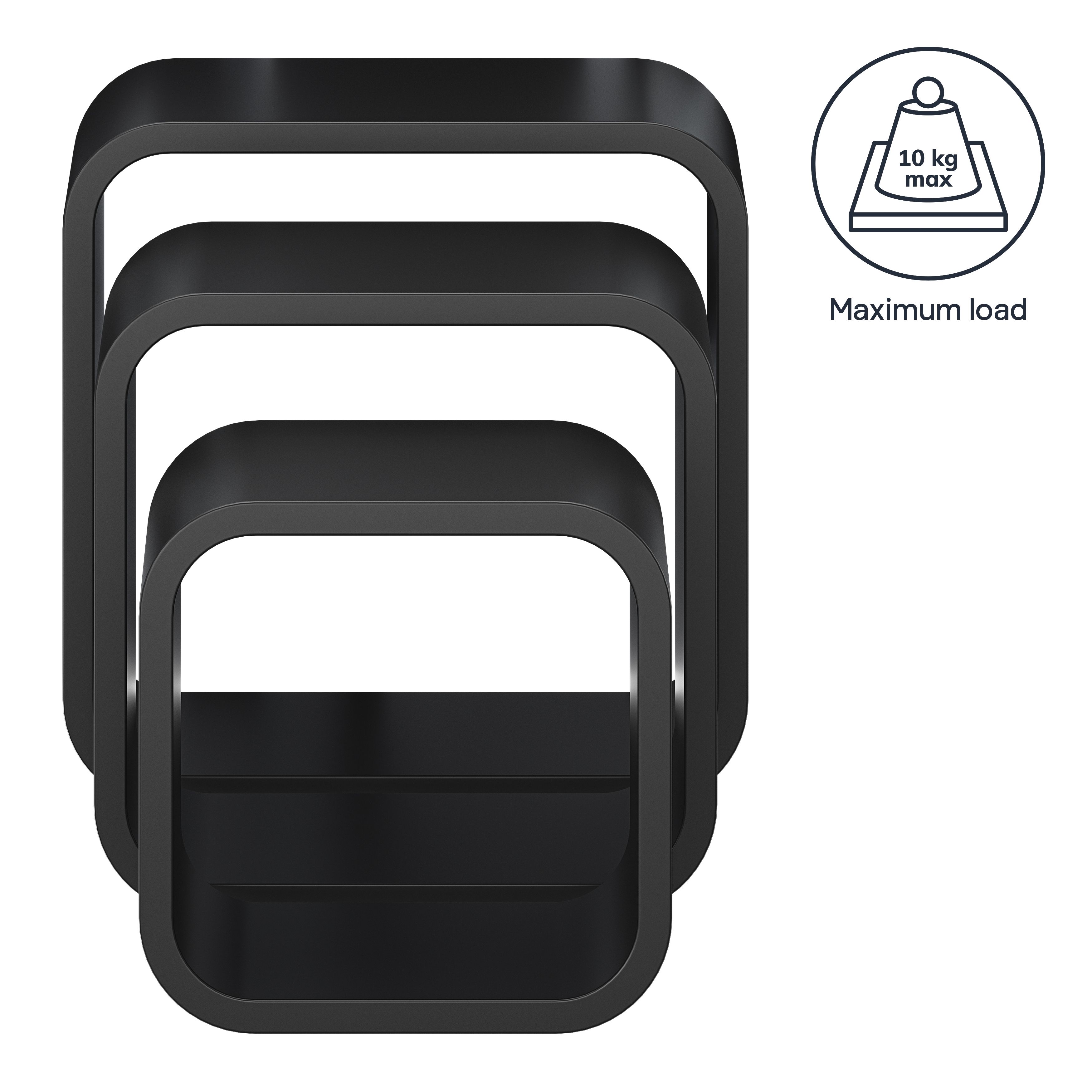GoodHome Cusko Satin black Cube shelf (L)32.5cm x (D)15.5cm, Set of 3