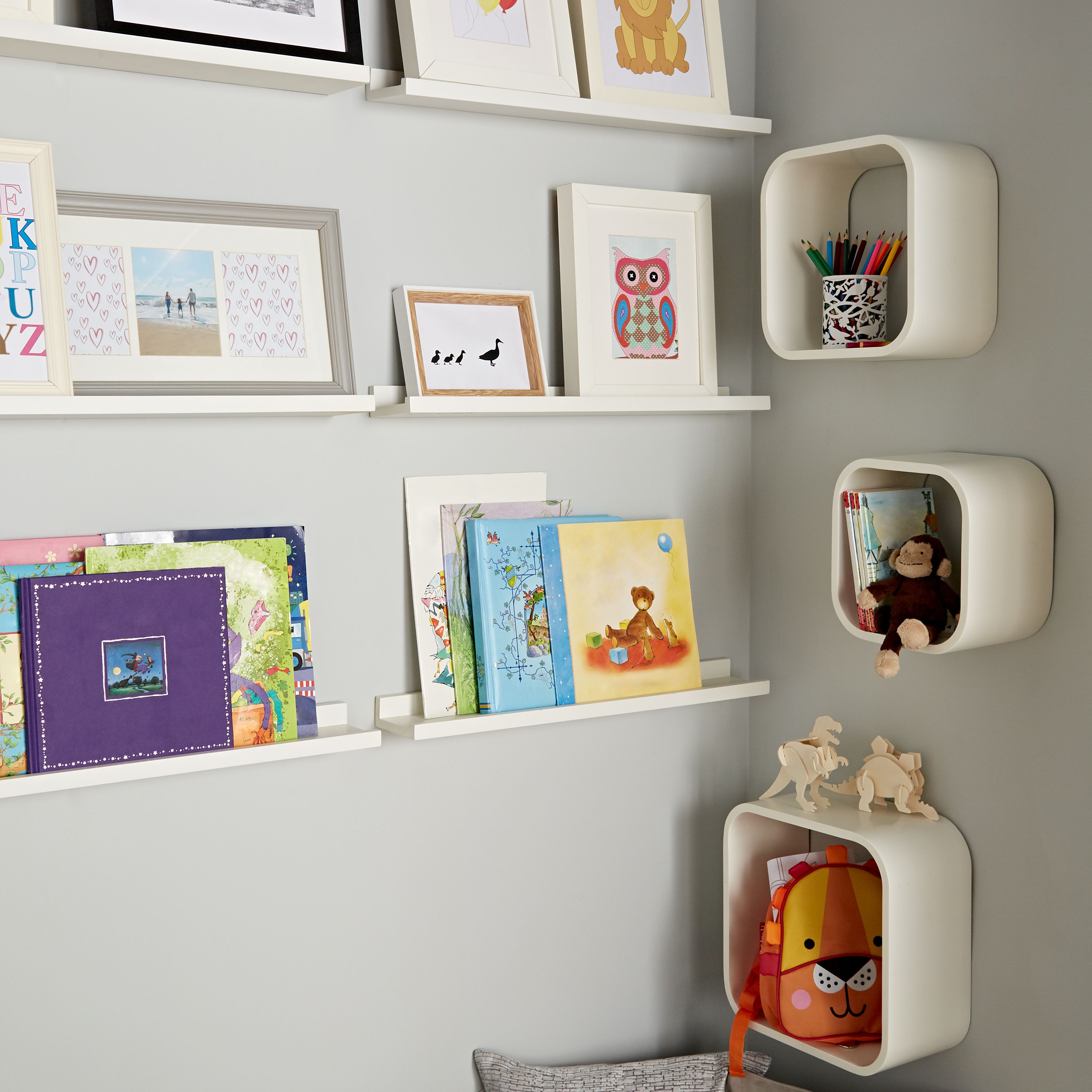 GoodHome Cusko Satin white Cube shelf (L)32.5cm x (D)15.5cm, Set of 3