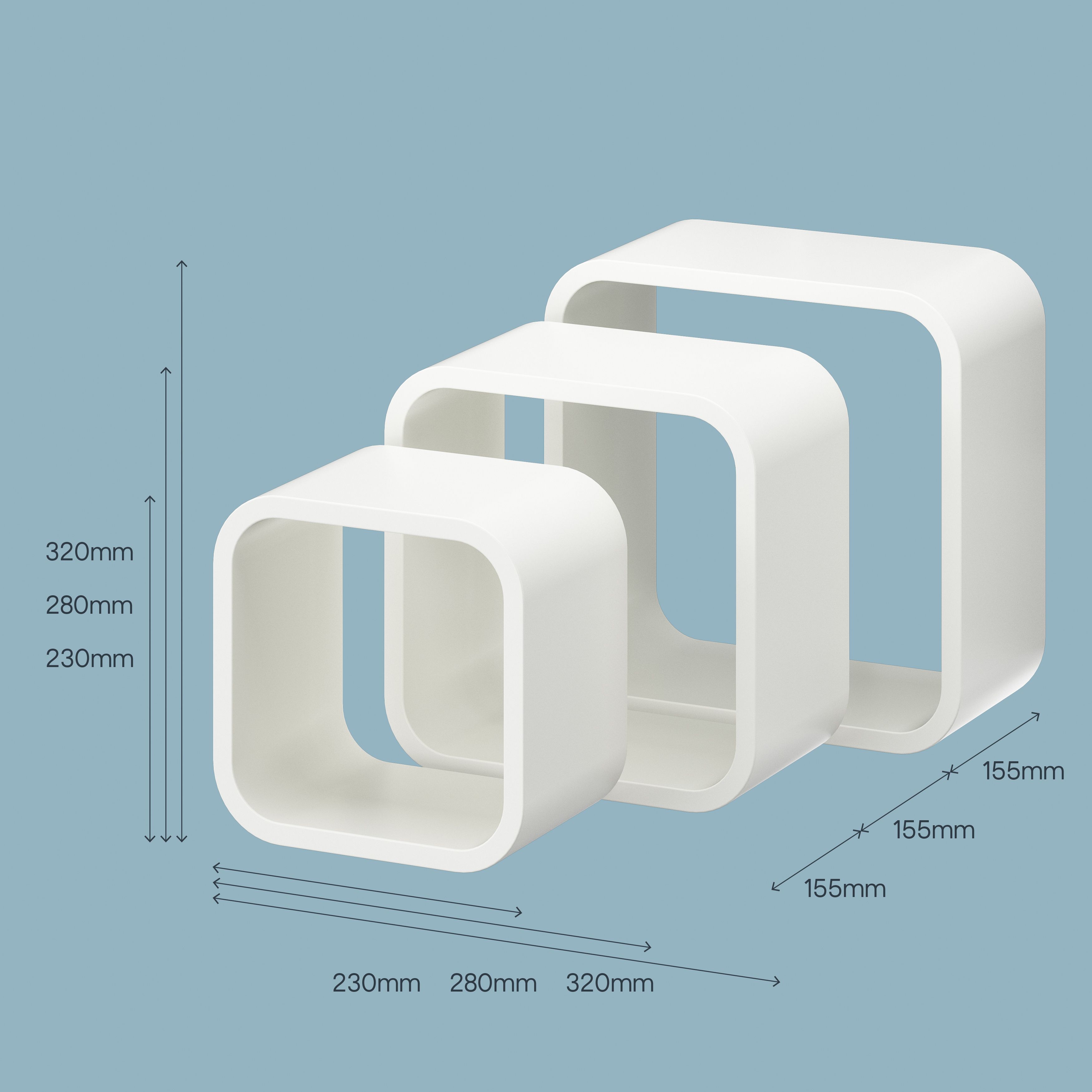GoodHome Cusko Satin white Cube shelf (L)32.5cm x (D)15.5cm, Set of 3