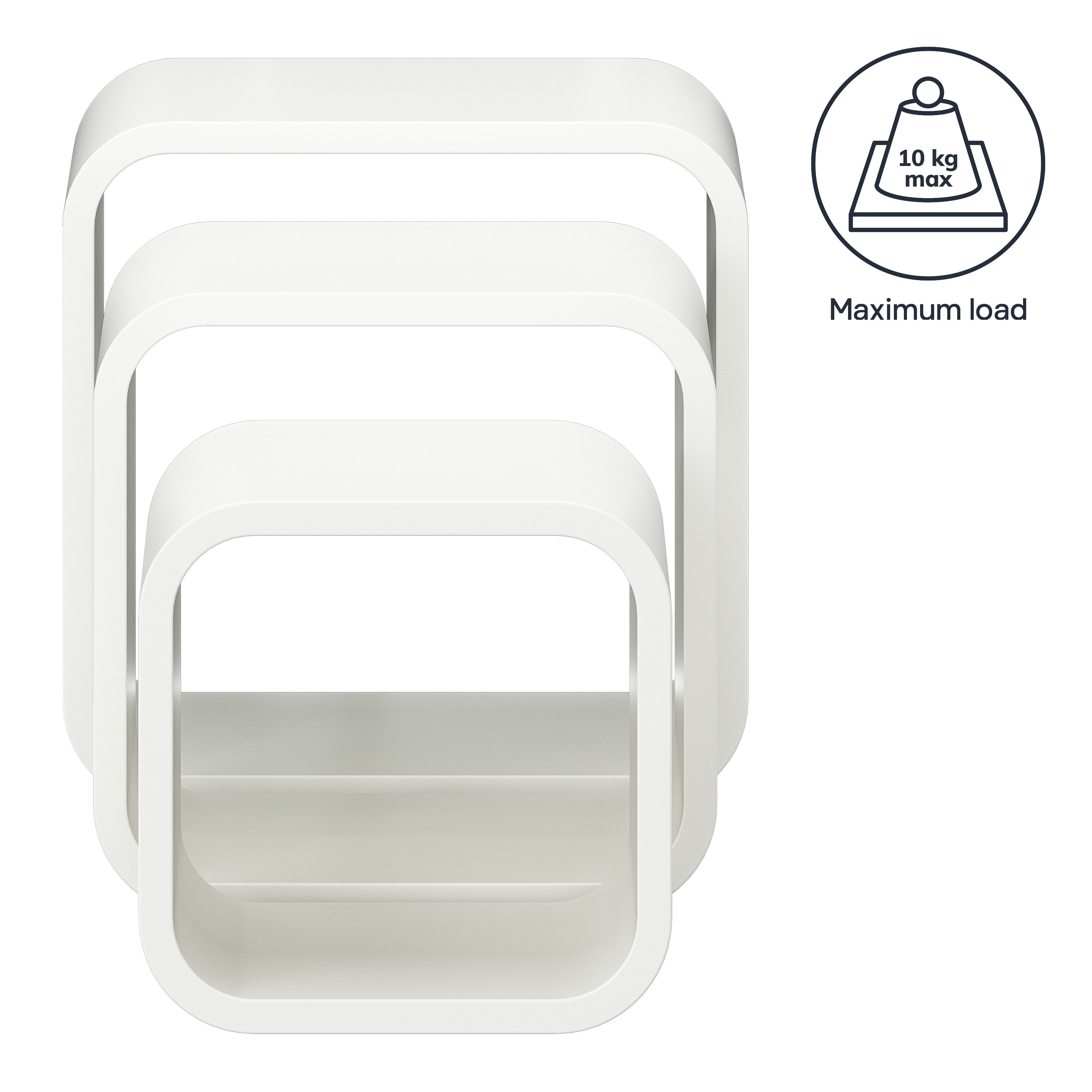 GoodHome Cusko Satin white Cube shelf (L)32.5cm x (D)15.5cm, Set of 3