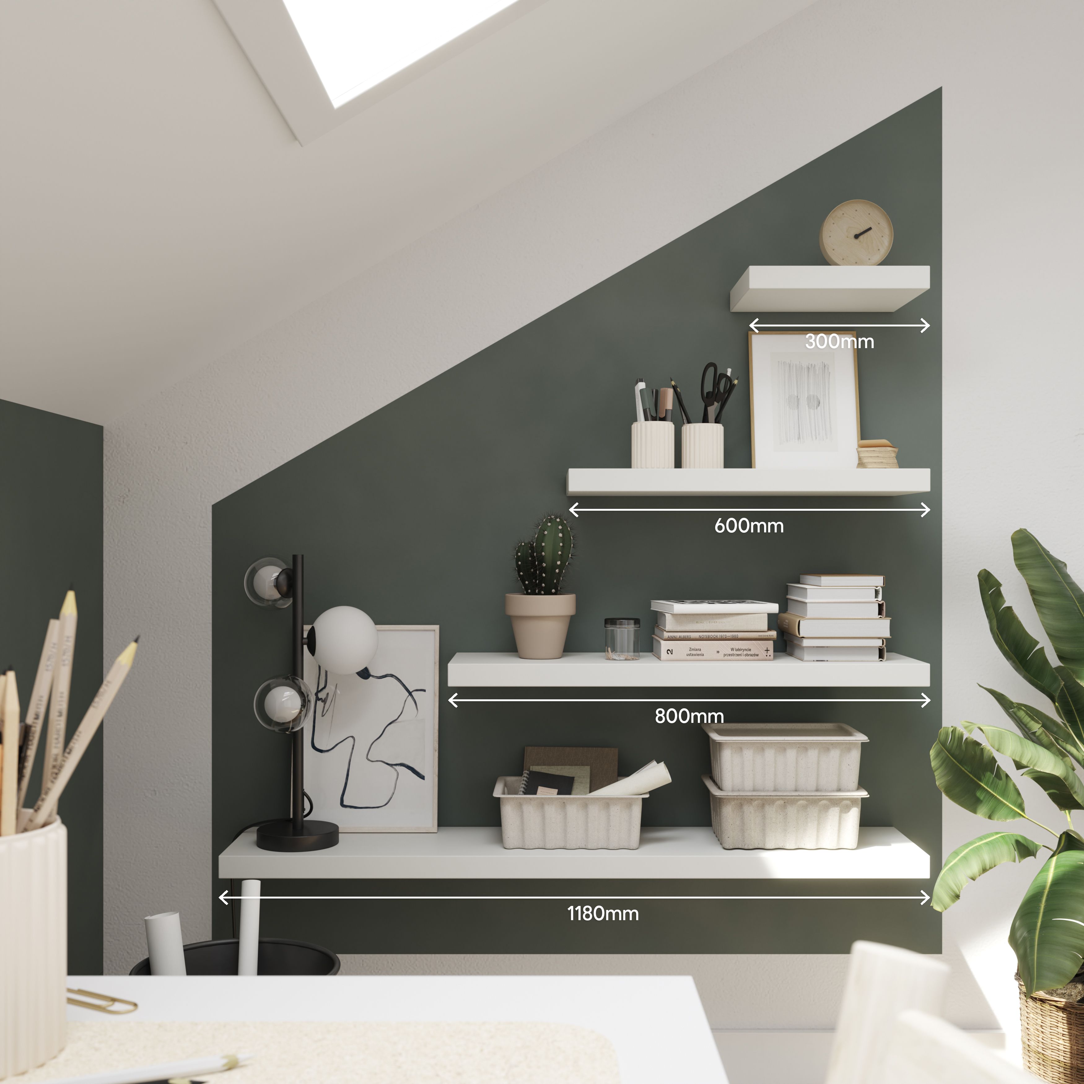 GoodHome Cusko Satin white Rectangular Floating shelf (L)80cm x (D)23.5cm