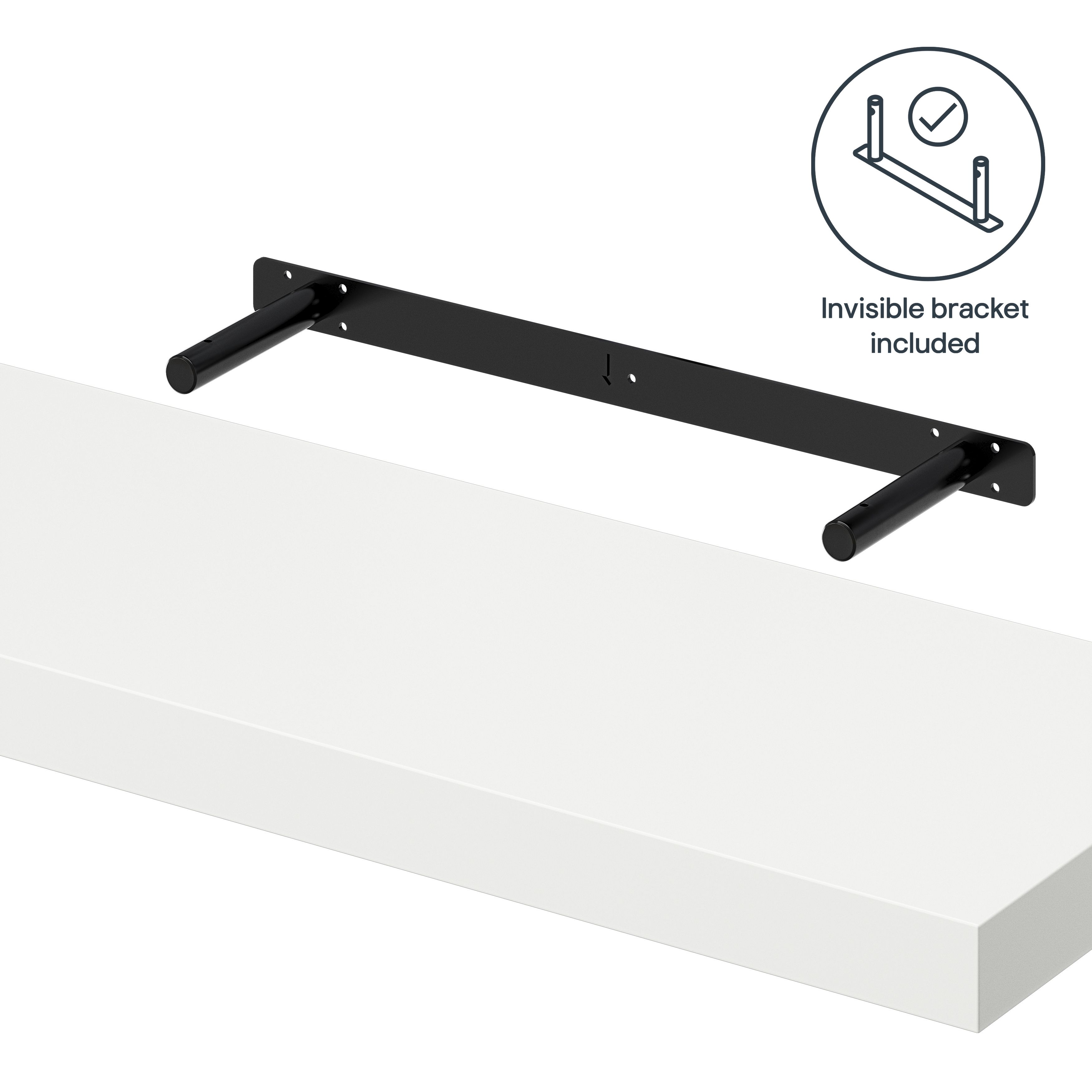 GoodHome Cusko Satin white Rectangular Floating shelf (L)80cm x (D)23.5cm