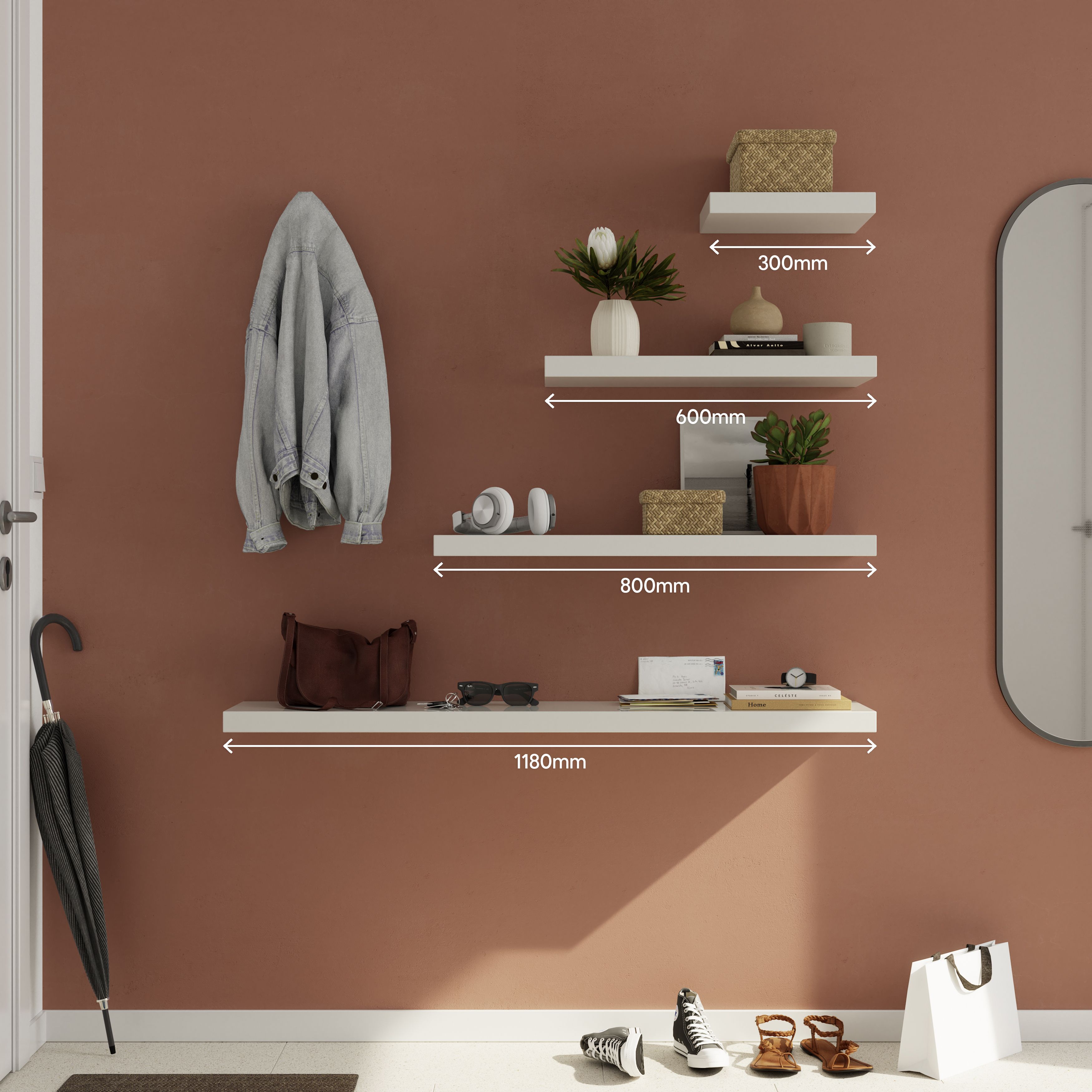 GoodHome Cusko White Rectangular Floating shelf (L)80cm x (D)23.5cm