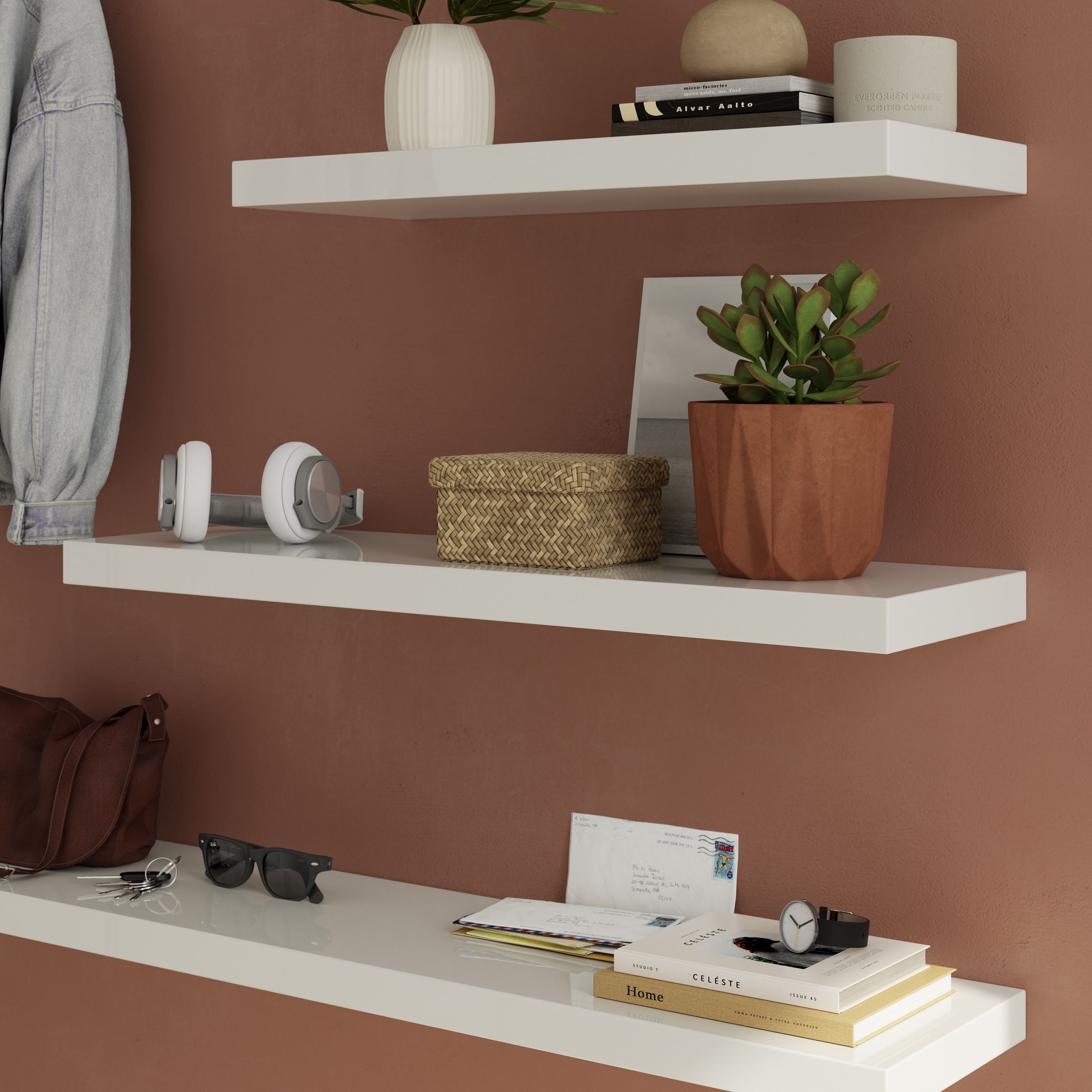 GoodHome Cusko White Rectangular Floating shelf (L)80cm x (D)23.5cm