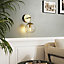 GoodHome Dacite Ball Clear Shade Satin Brass effect Wired LED Wall light