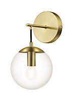 GoodHome Dacite Ball Clear Shade Satin Brass effect Wired LED Wall light