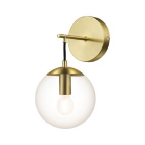 GoodHome Dacite Ball Clear Shade Satin Brass effect Wired LED Wall light