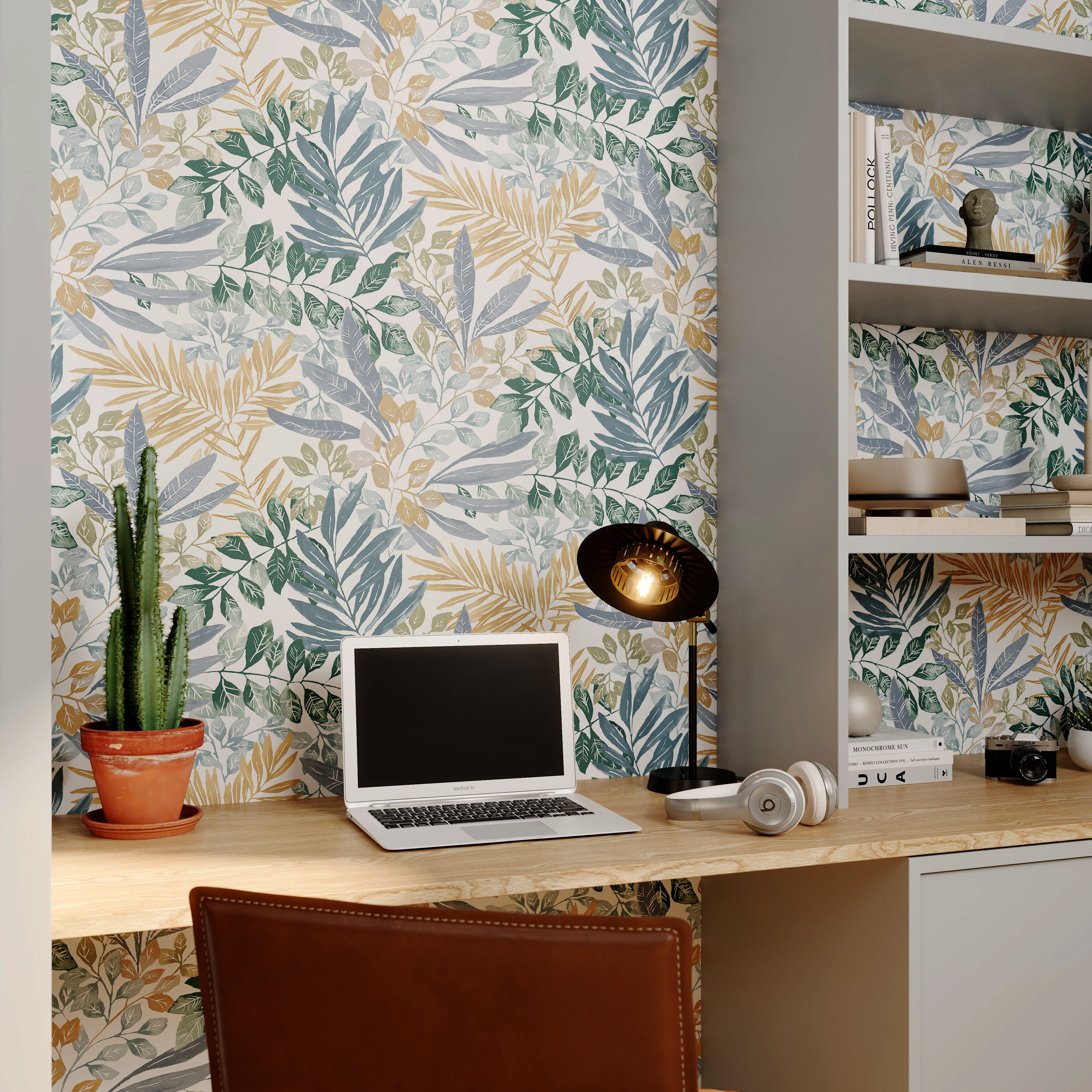 GoodHome Dalasi Blue Foliage Patterned Textured Wallpaper