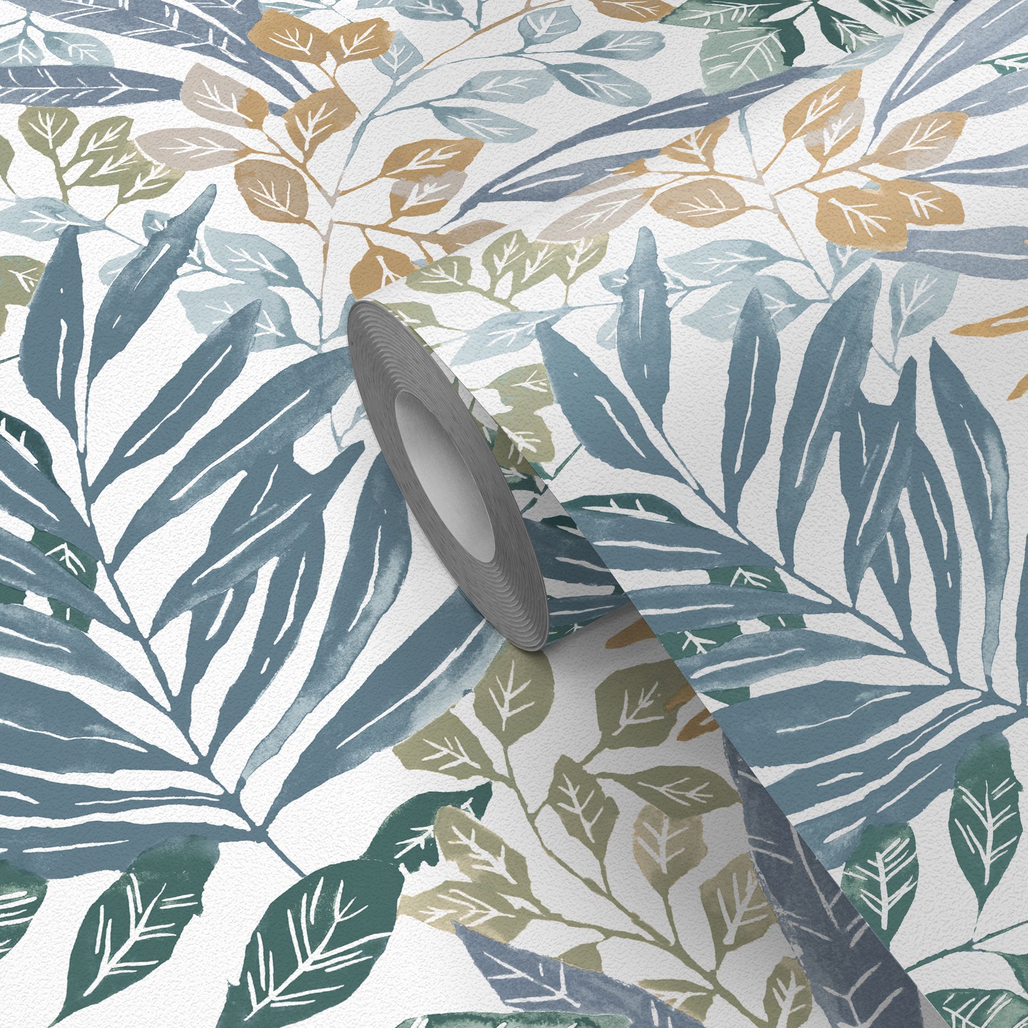 GoodHome Dalasi Blue Foliage Patterned Textured Wallpaper