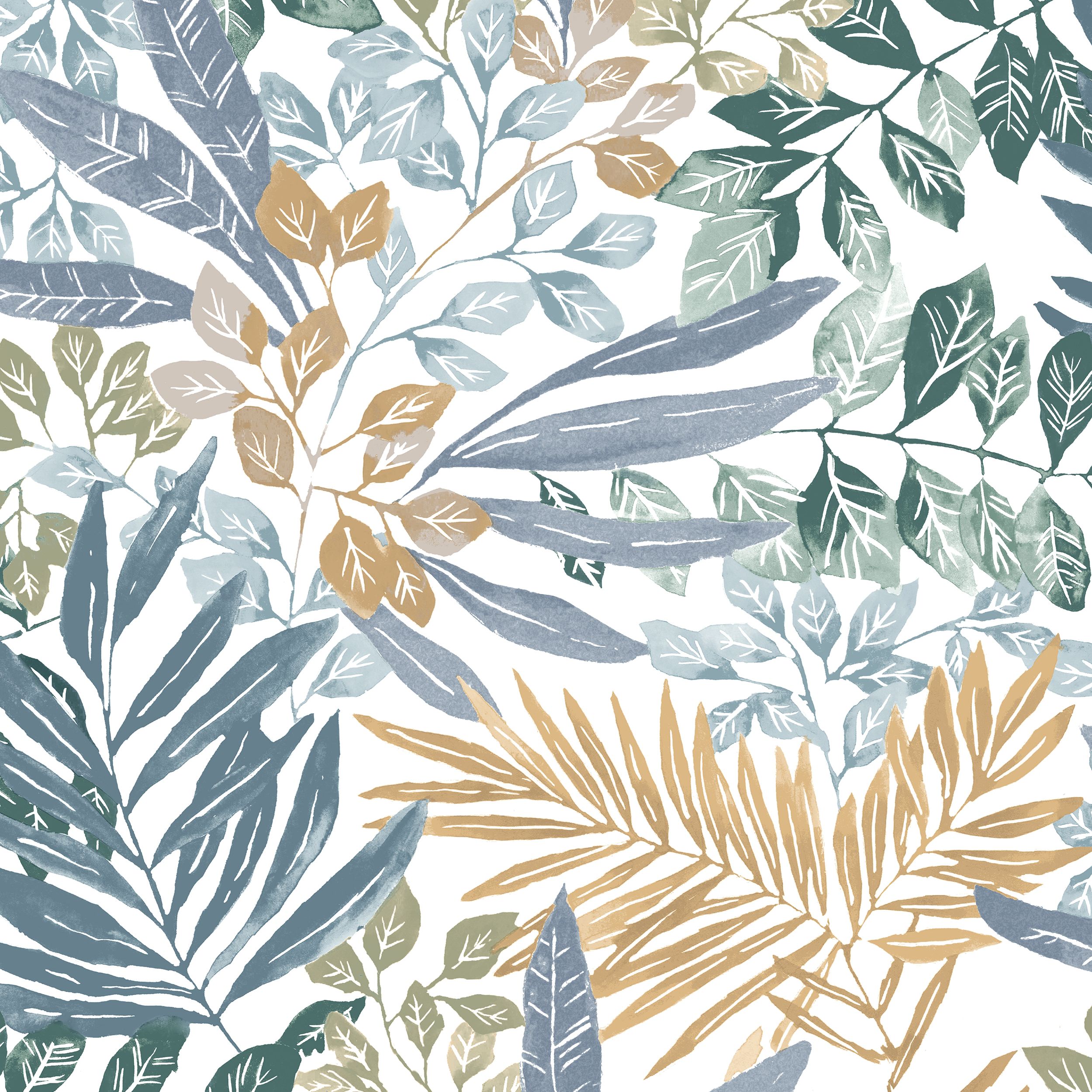 GoodHome Dalasi Blue Foliage Patterned Textured Wallpaper