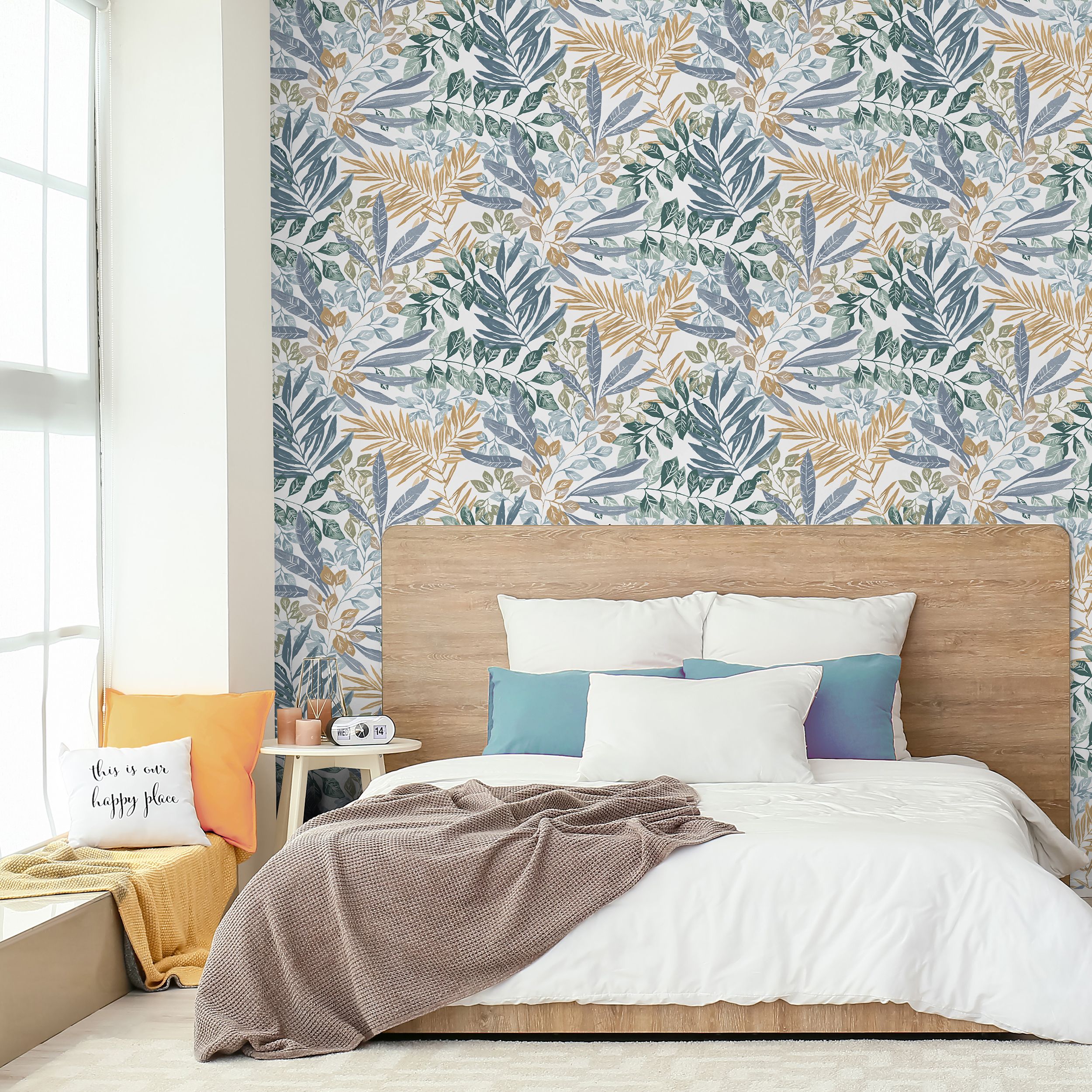 GoodHome Dalasi Blue Foliage Patterned Textured Wallpaper