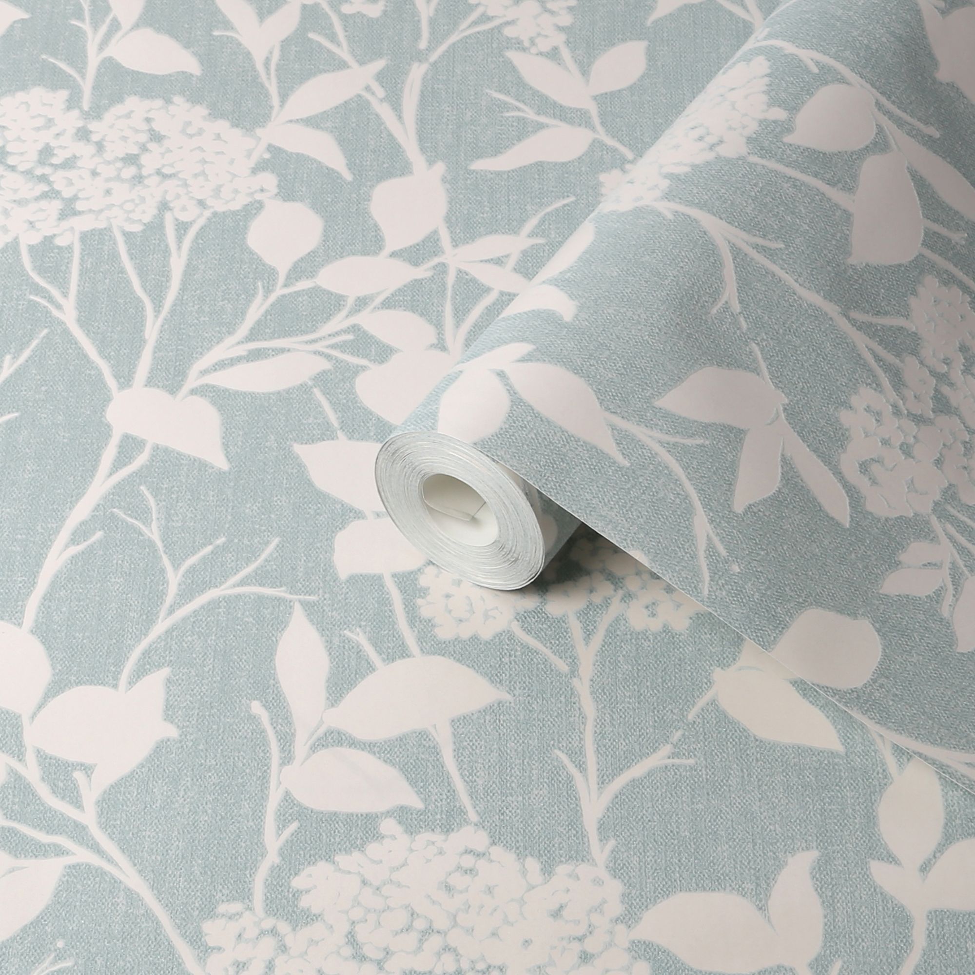 GoodHome Danesfield Blue Leaves Smooth Wallpaper