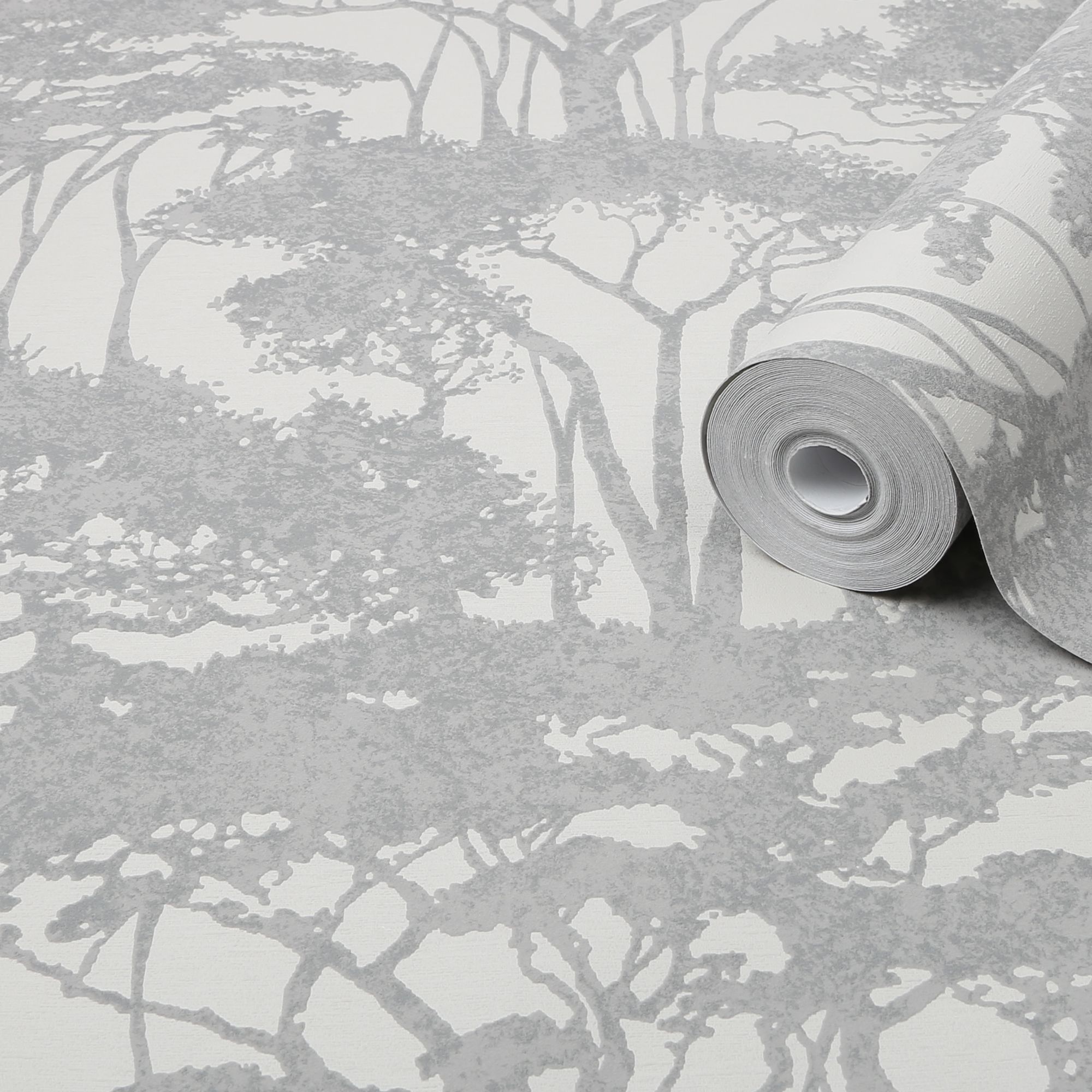 GoodHome Danson Grey Silver effect Trees Textured Wallpaper DIY at B&Q