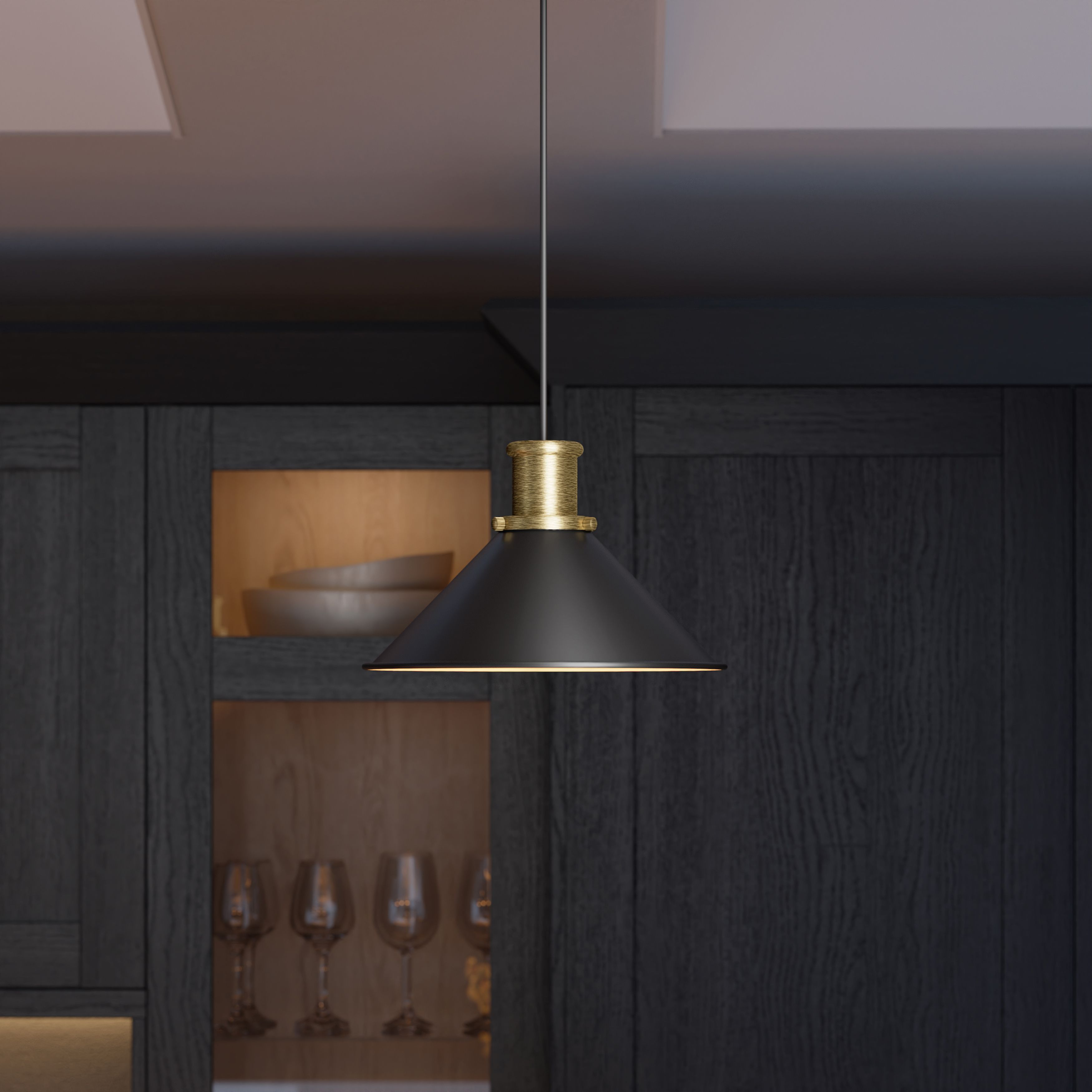 GoodHome Danvers Black Coolie Cone Lamp shade (D)26cm