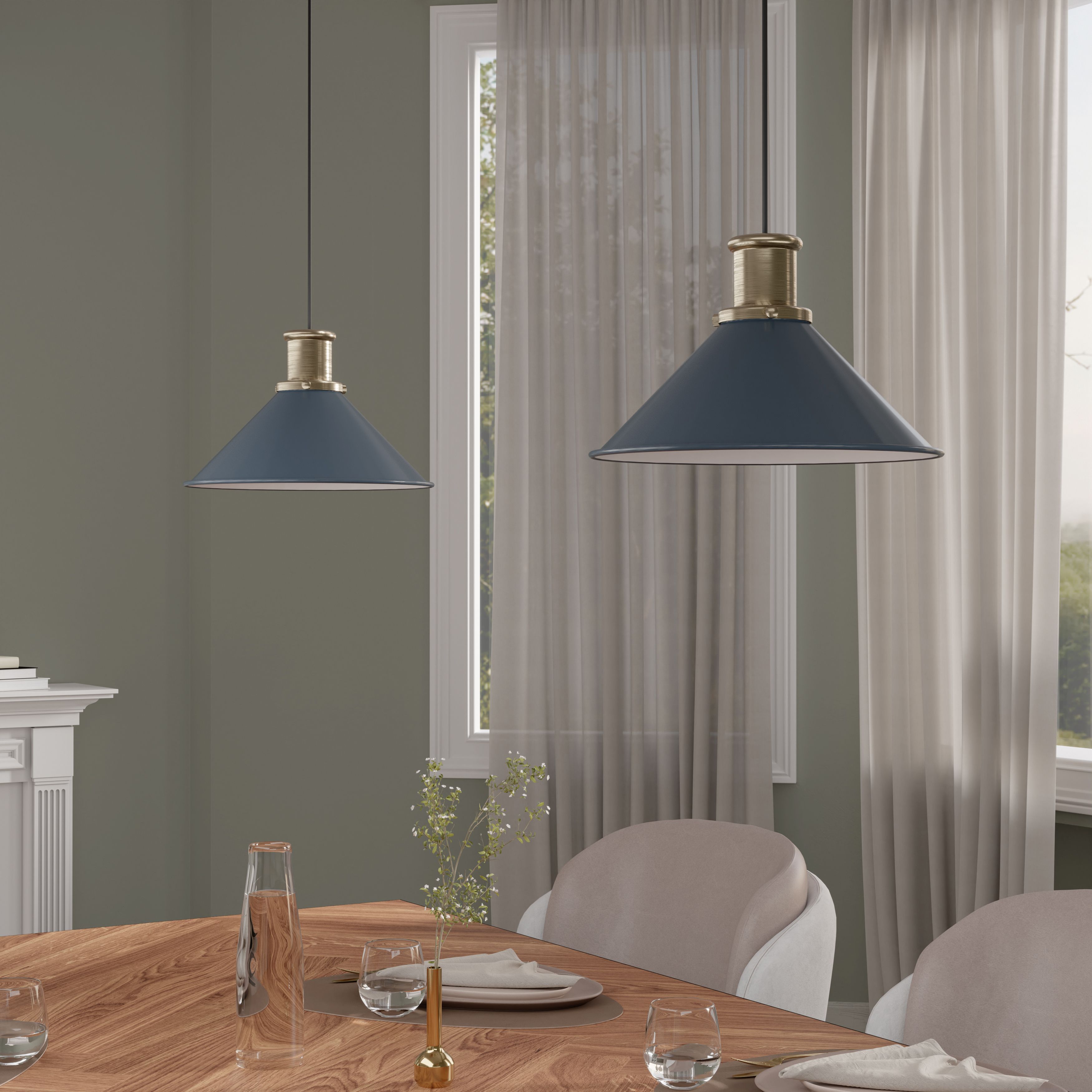 GoodHome Danvers Blue Coolie Cone Lamp shade (D)26cm