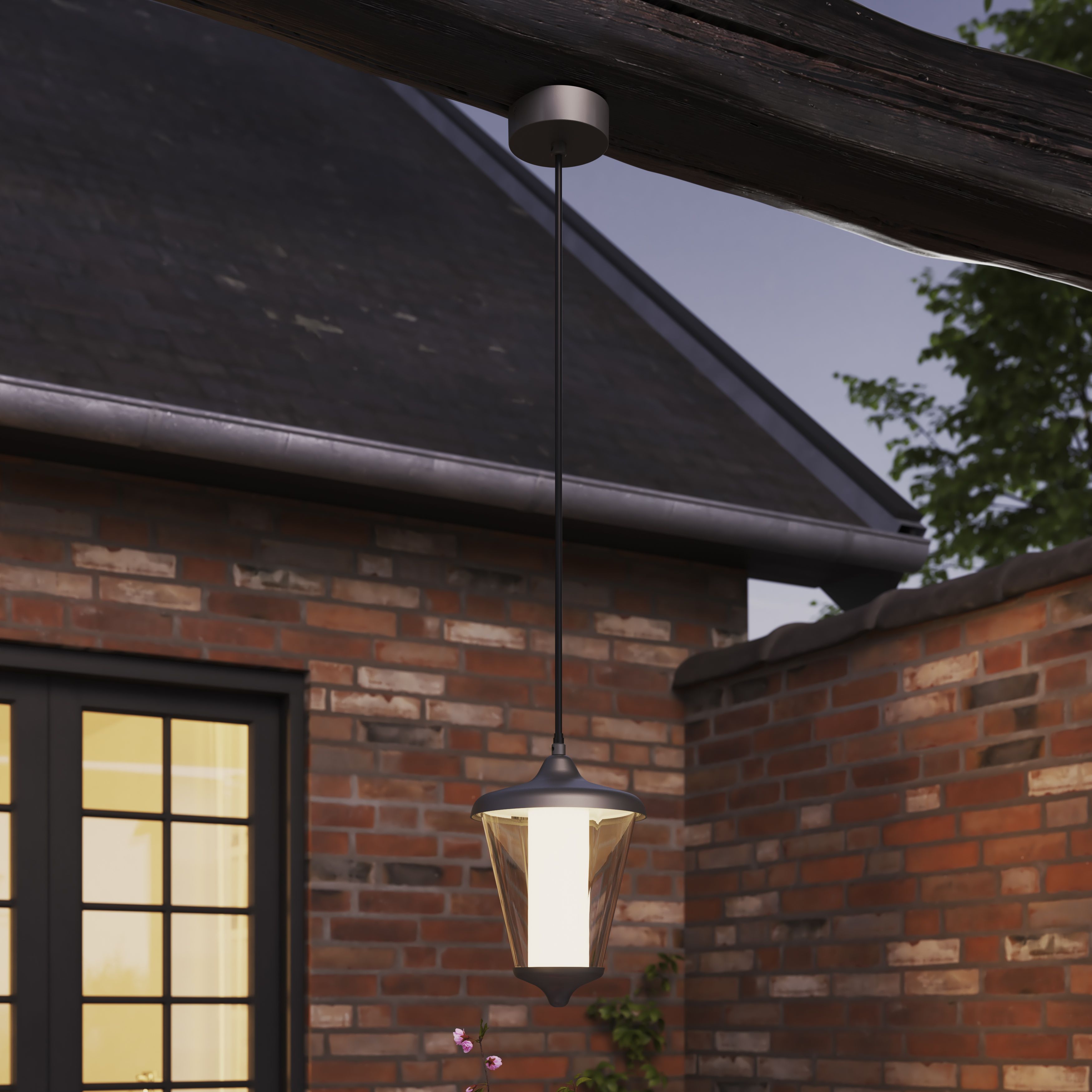 GoodHome Dark grey Mains-powered LED Outdoor Pendant light