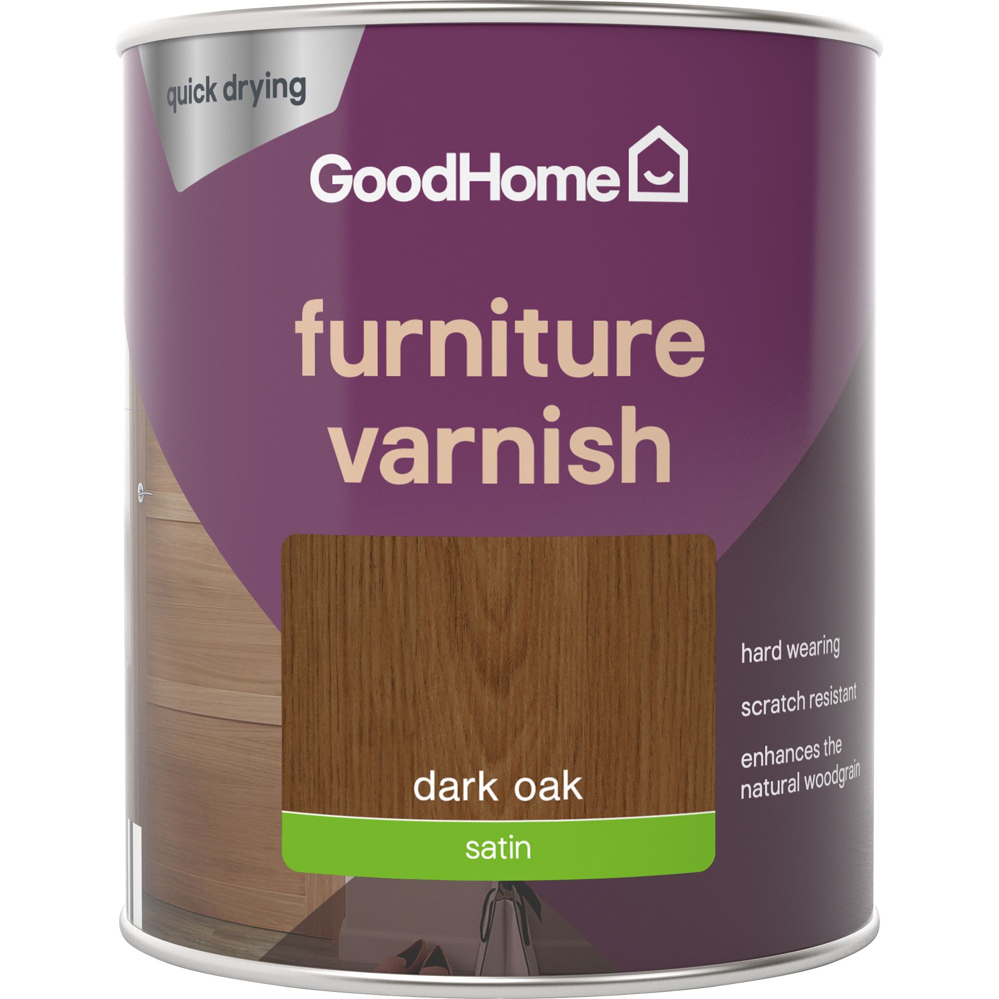 GoodHome Dark Oak Satin Multi-surface Furniture Wood varnish, 750ml