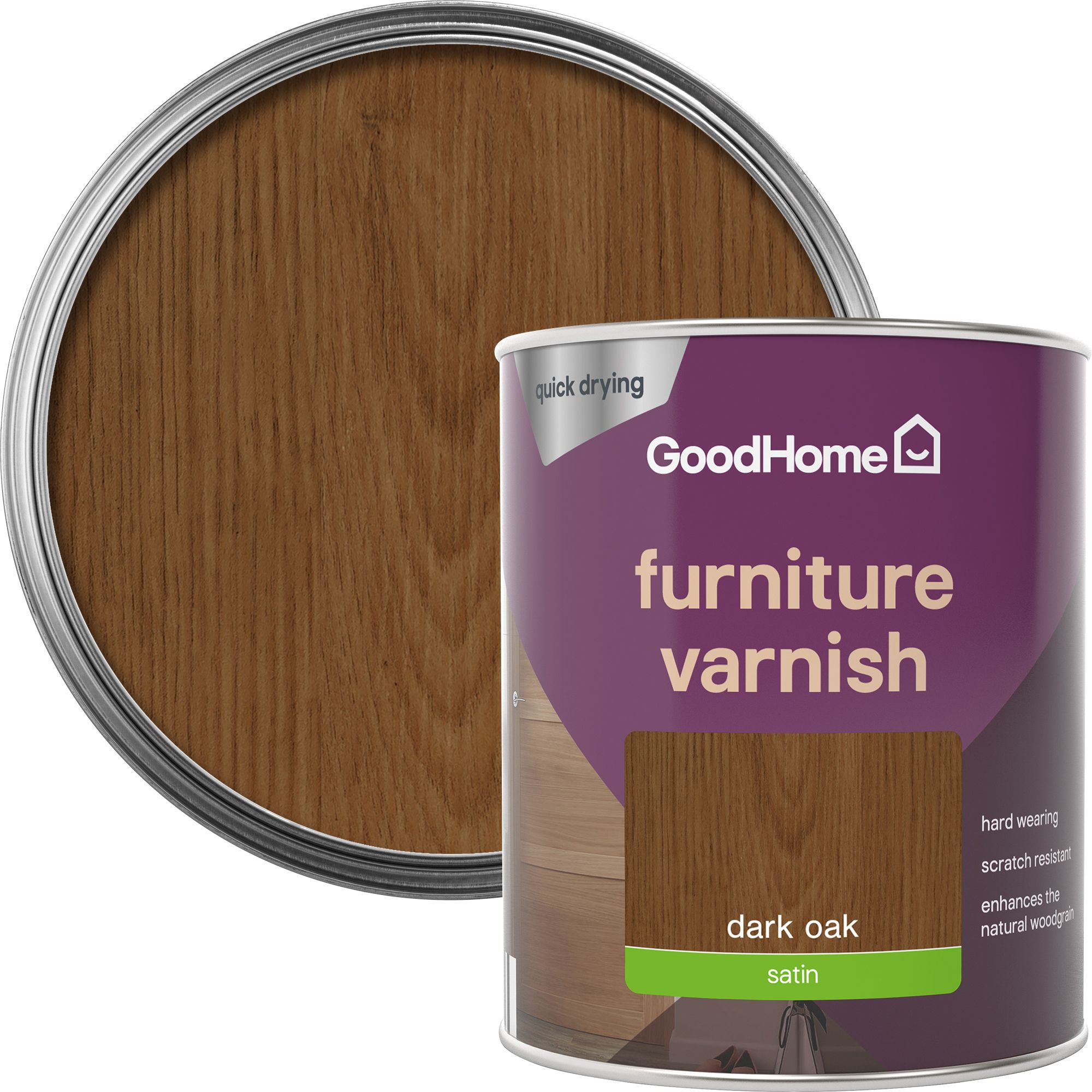 GoodHome Dark Oak Satin Multisurface Furniture Wood varnish, 750ml