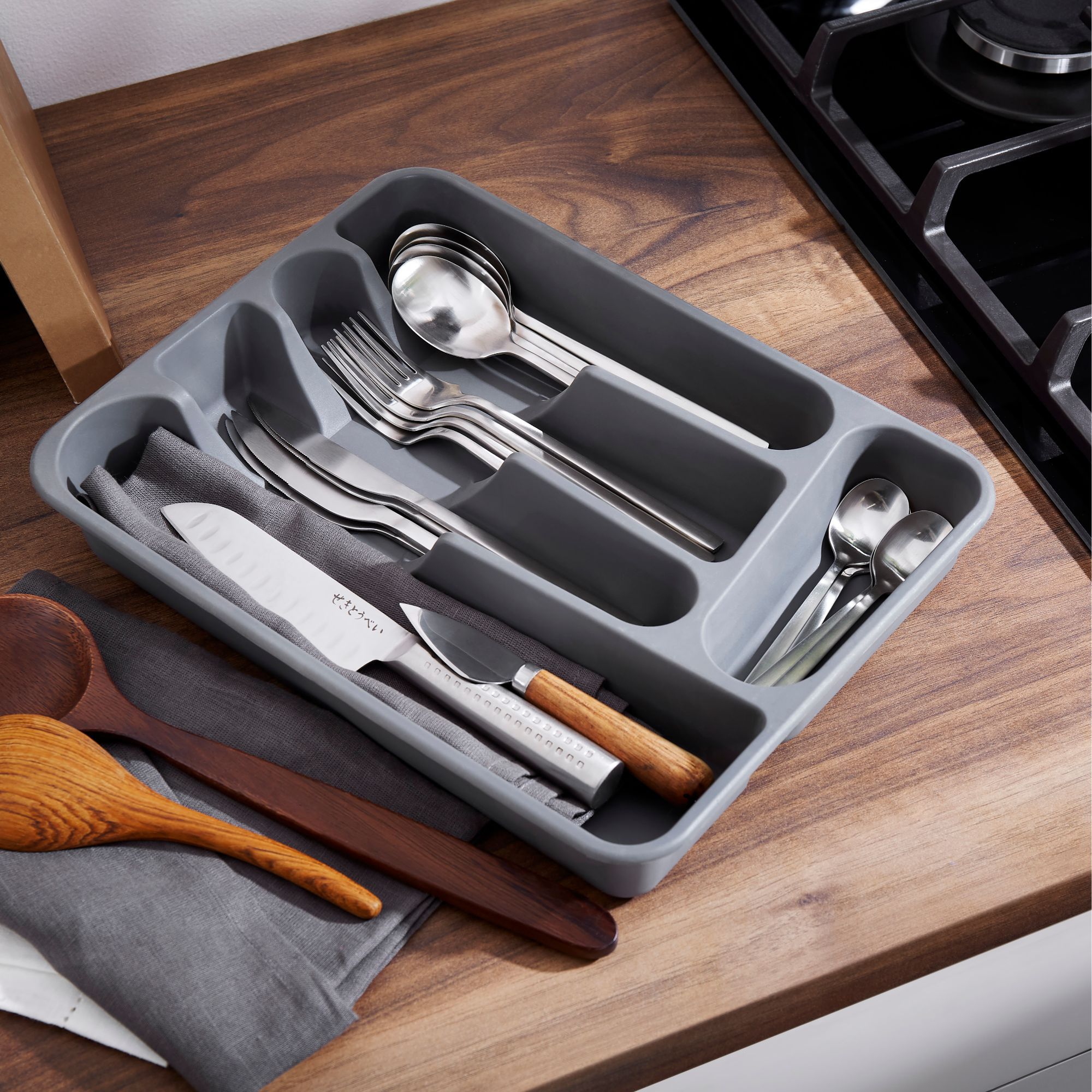 GoodHome Datil Anthracite Plastic Cutlery tray, (H)51mm (W)260mm