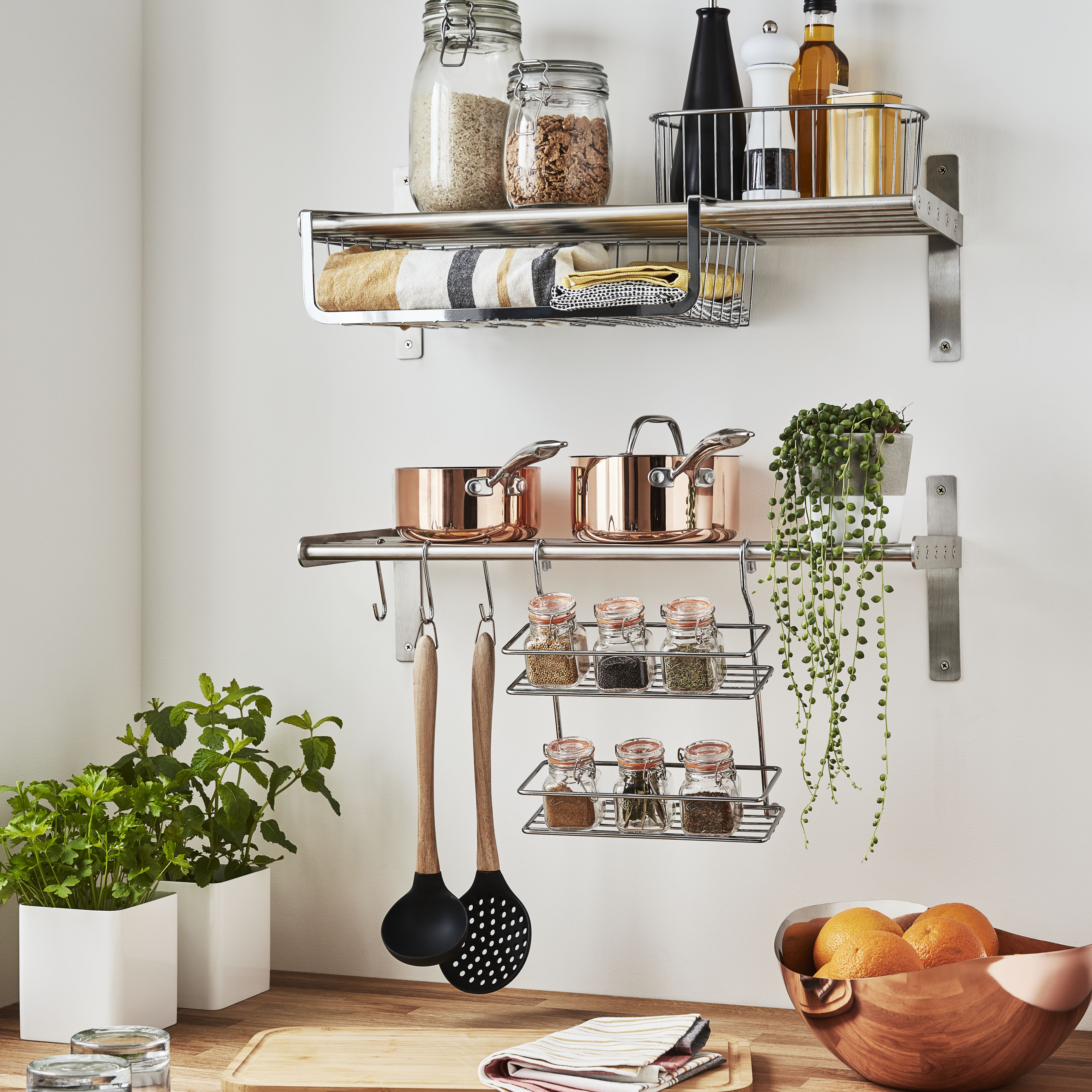 GoodHome Datil Chrome effect Steel Hanging Wall organiser shelving