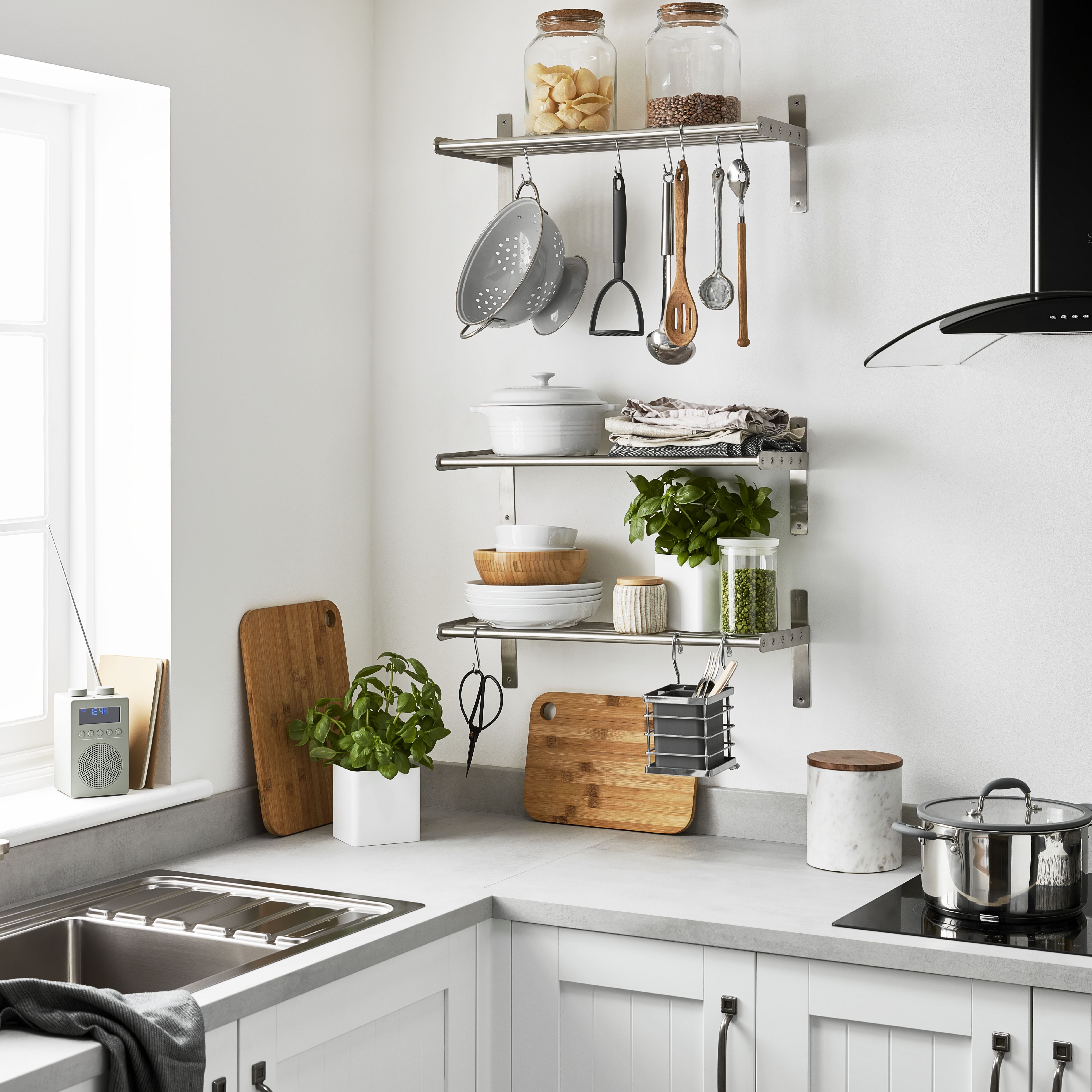 GoodHome Datil Chrome effect Steel Hanging Wall organiser shelving
