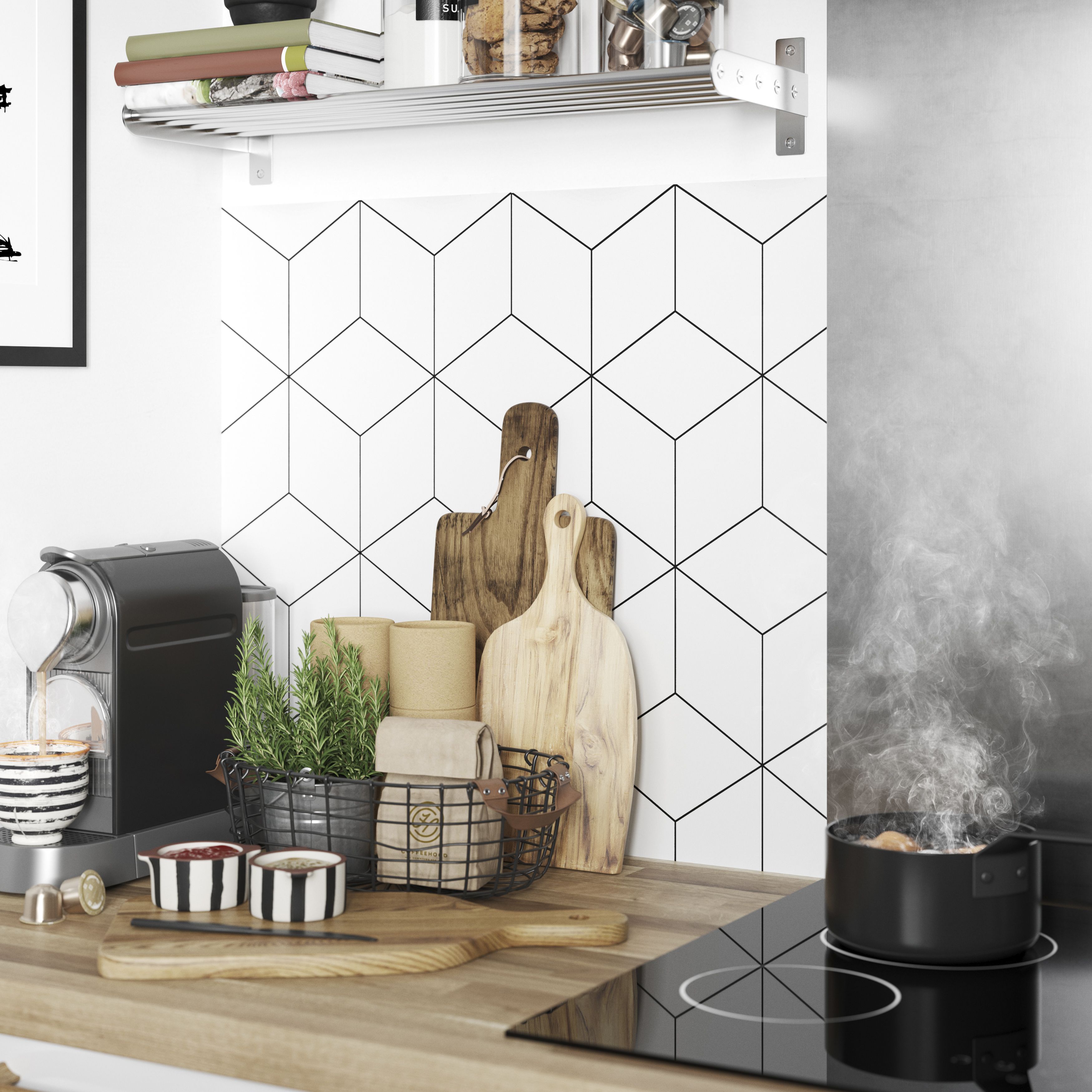 GoodHome Datil Chrome effect Steel Wall organiser shelving