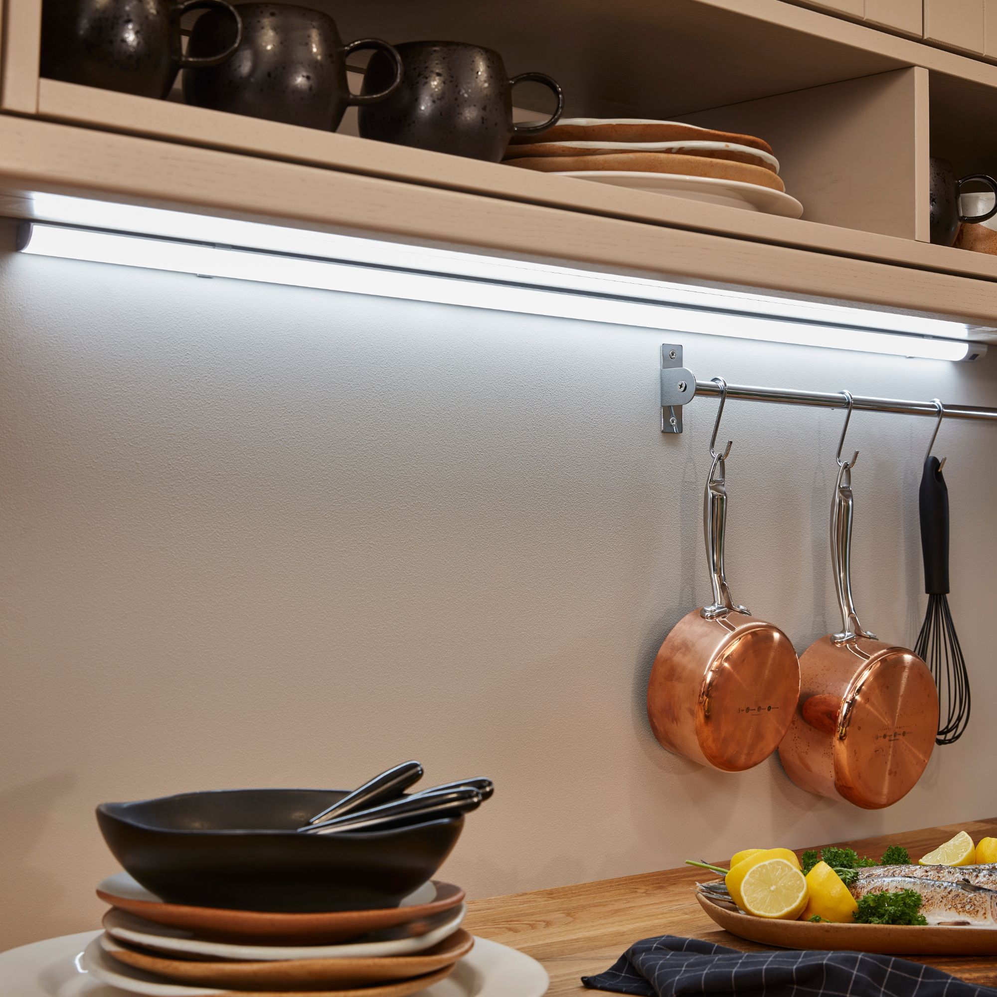 GoodHome Datil Silver Chrome-plated Steel Kitchen accessory rail (H)85mm (L)604mm