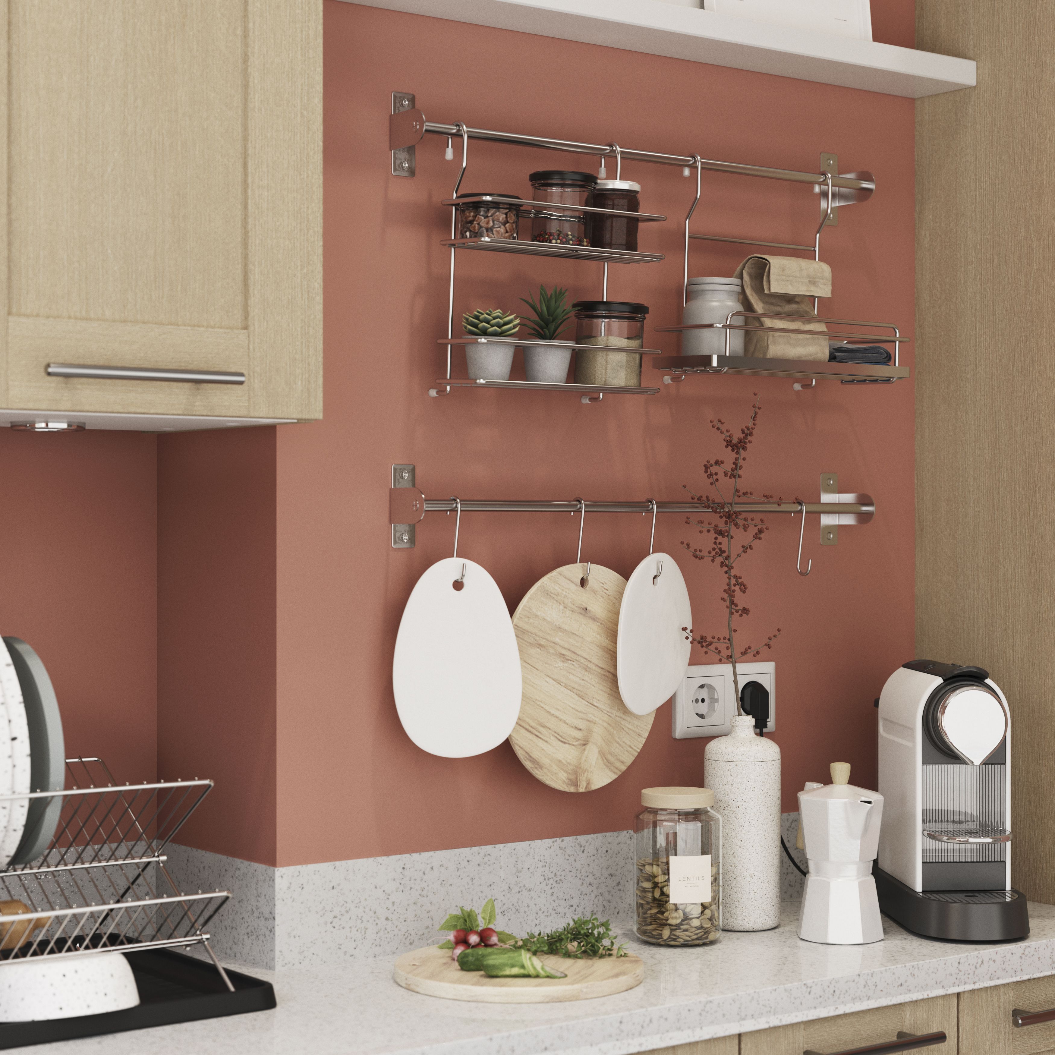 GoodHome Datil Silver Chrome-plated Steel Kitchen accessory rail (H)85mm (L)604mm