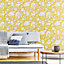 GoodHome Davenham Yellow Metallic effect Floral Smooth Wallpaper
