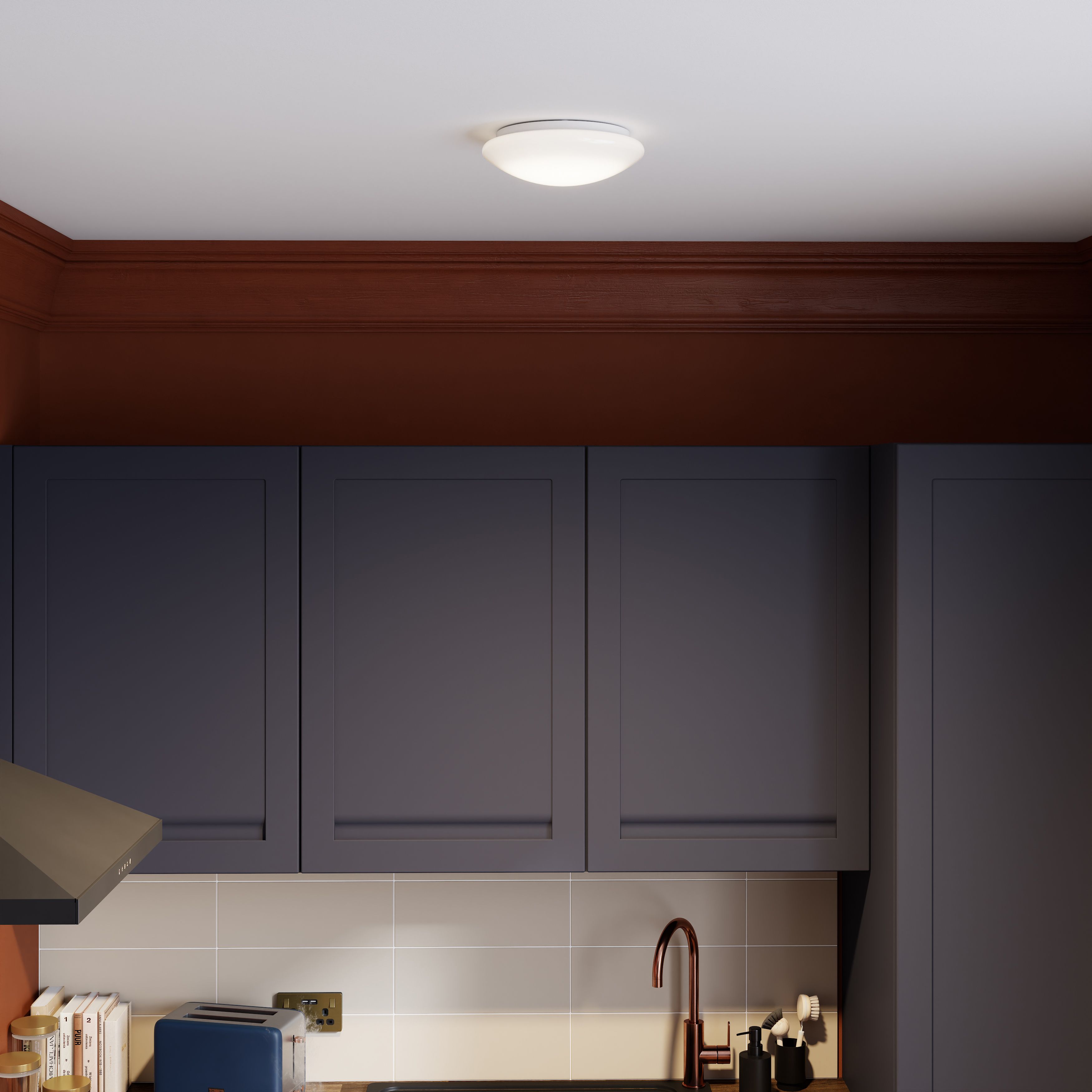 GoodHome Dea Round Brushed Metal & plastic White LED Ceiling light